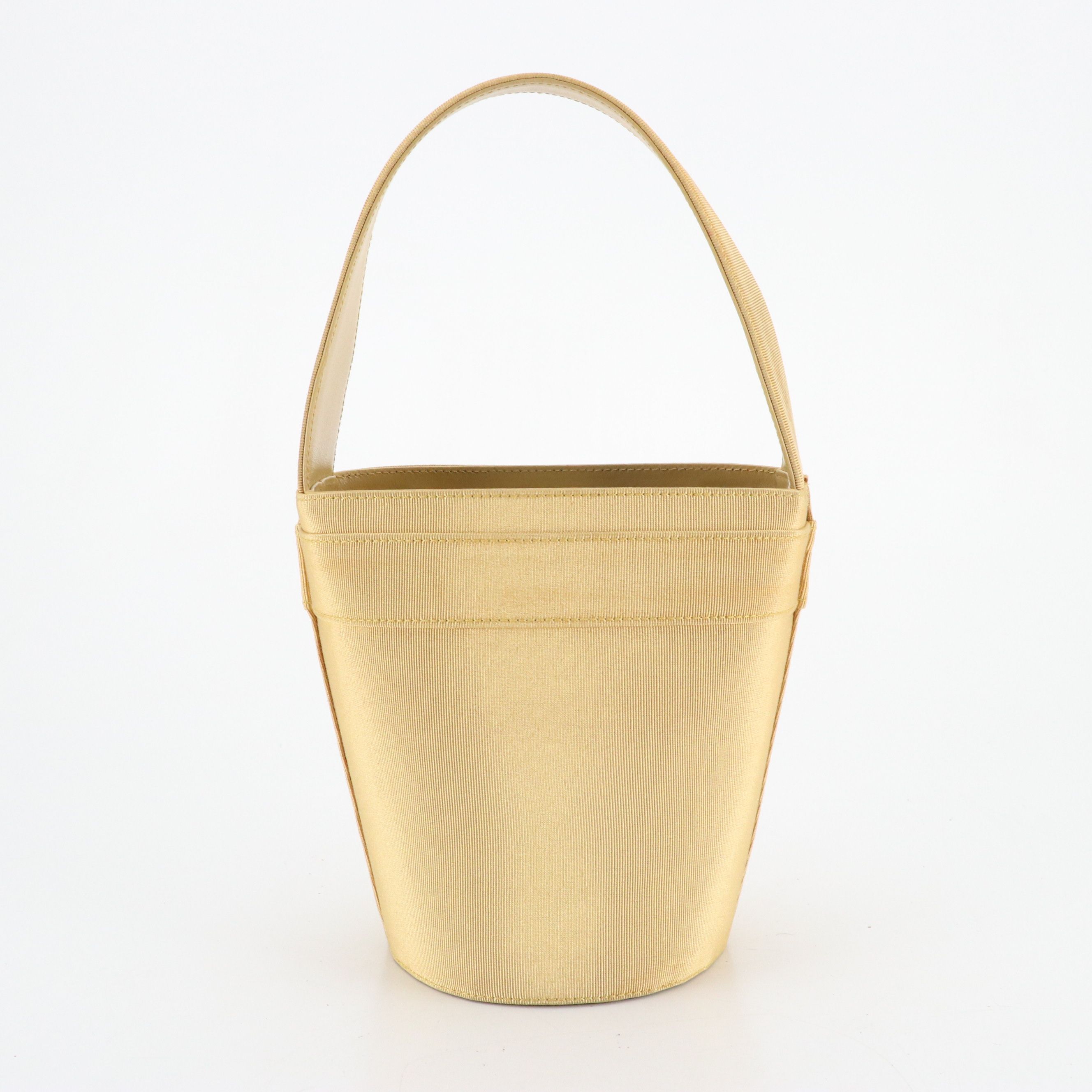 Salvatore Ferragamo Small Vara Bow Bucket Tote in Gold Grosgrain and Leather