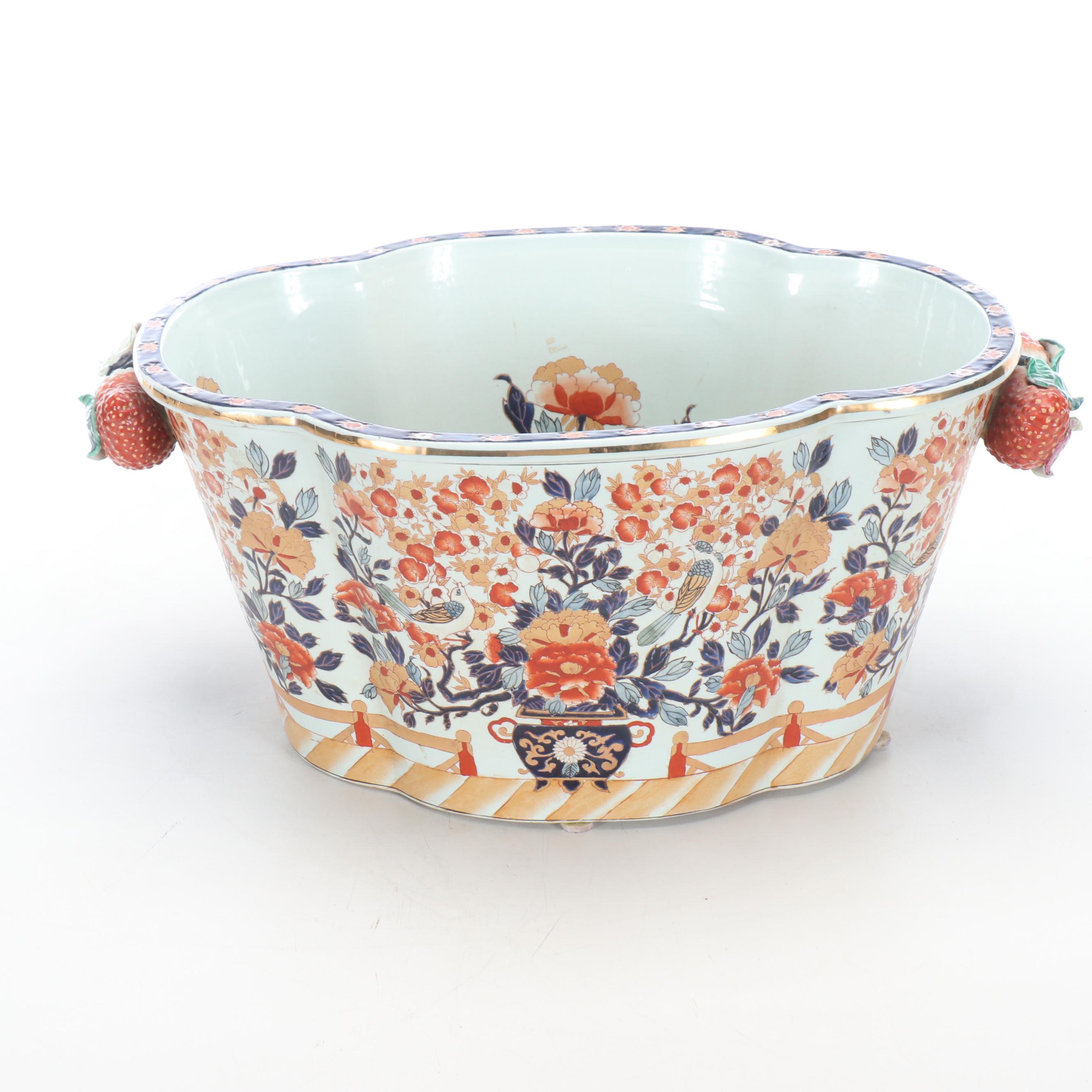 United Wilson Imari Style Porcelain Foot Bath Form Planter or Centerpiece Bowl