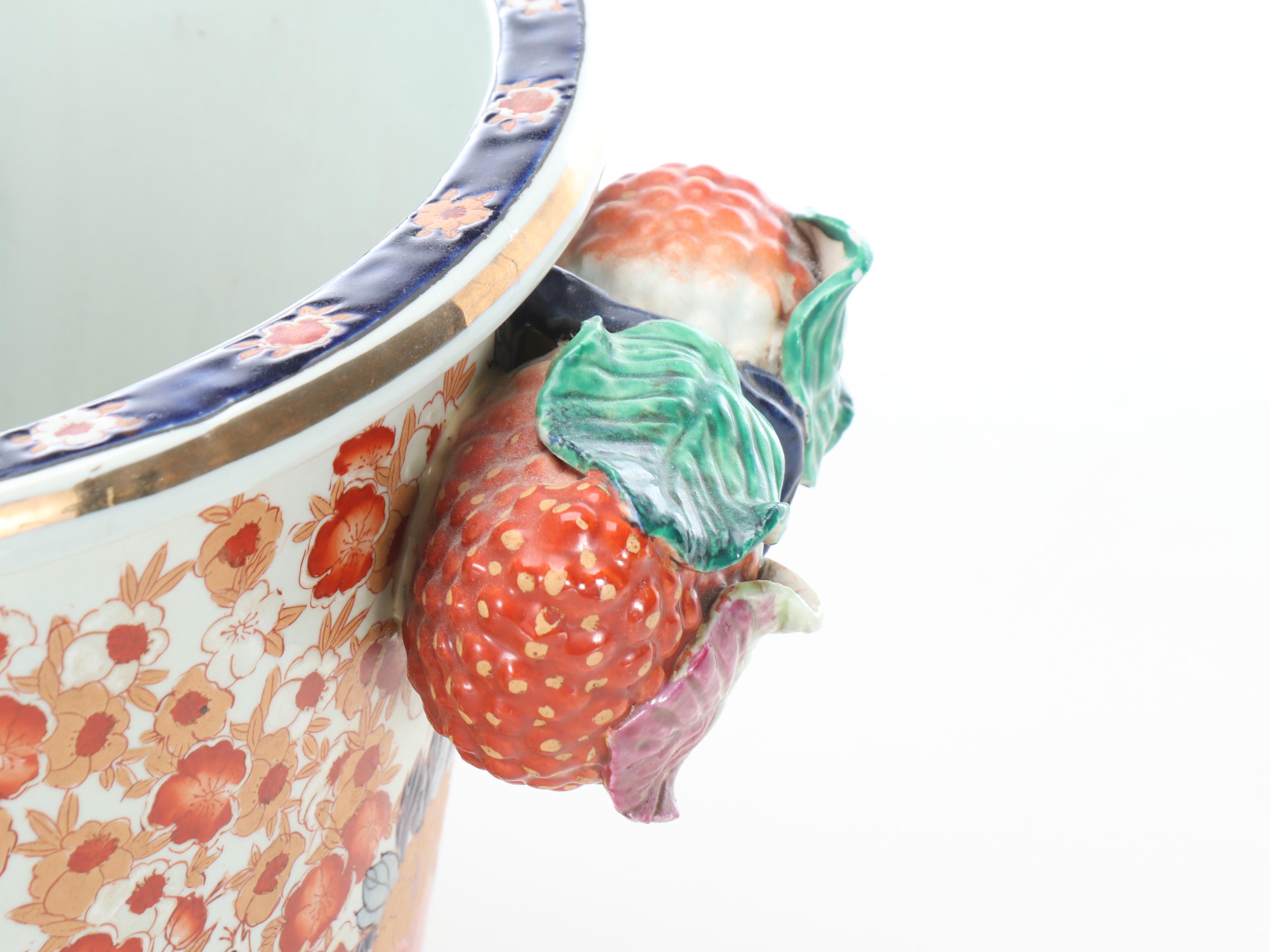 United Wilson Imari Style Porcelain Foot Bath Form Planter or Centerpiece Bowl