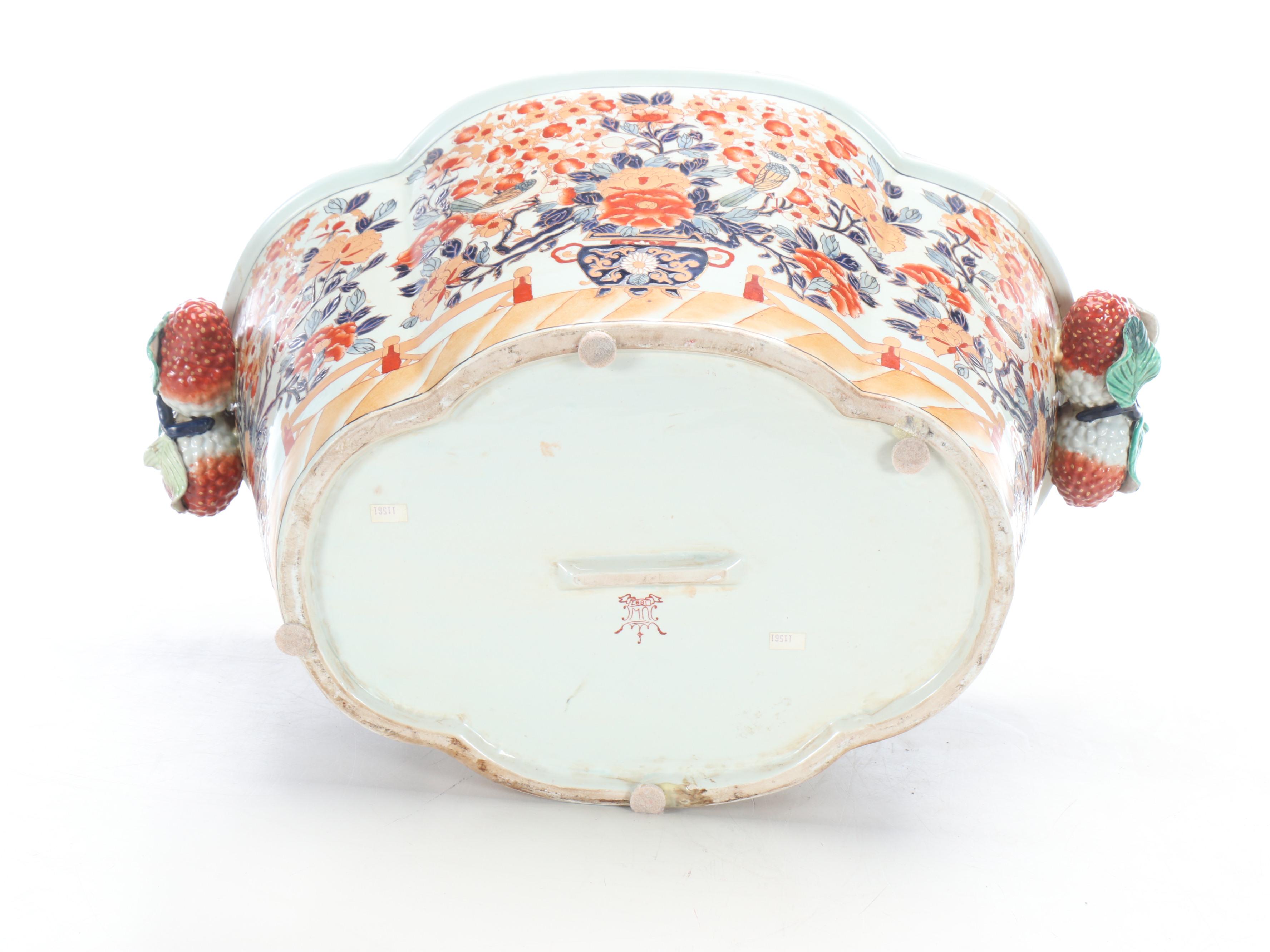 United Wilson Imari Style Porcelain Foot Bath Form Planter or Centerpiece Bowl