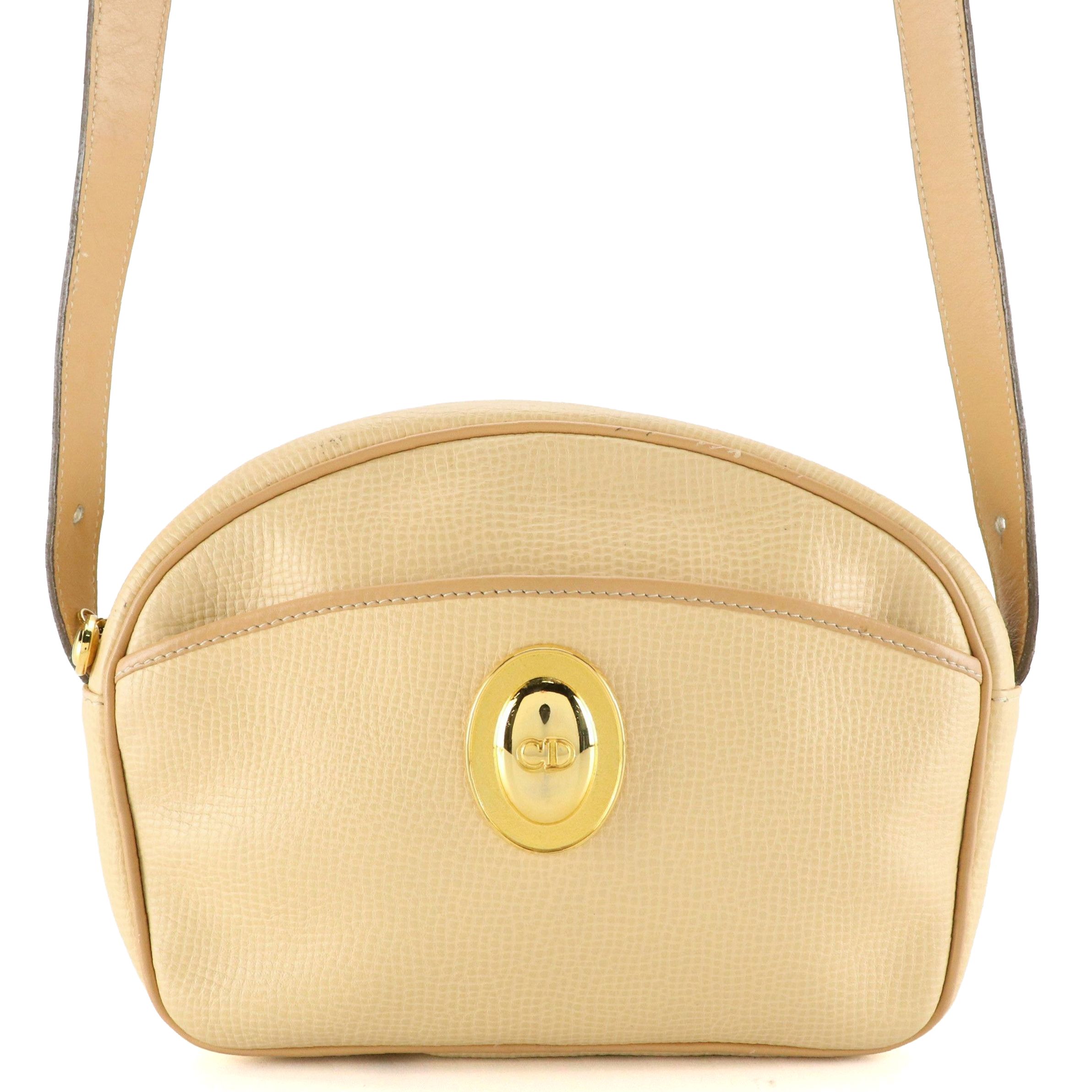 Christian Dior Vintage Buttercream and Beige Leather Crossbody Bag