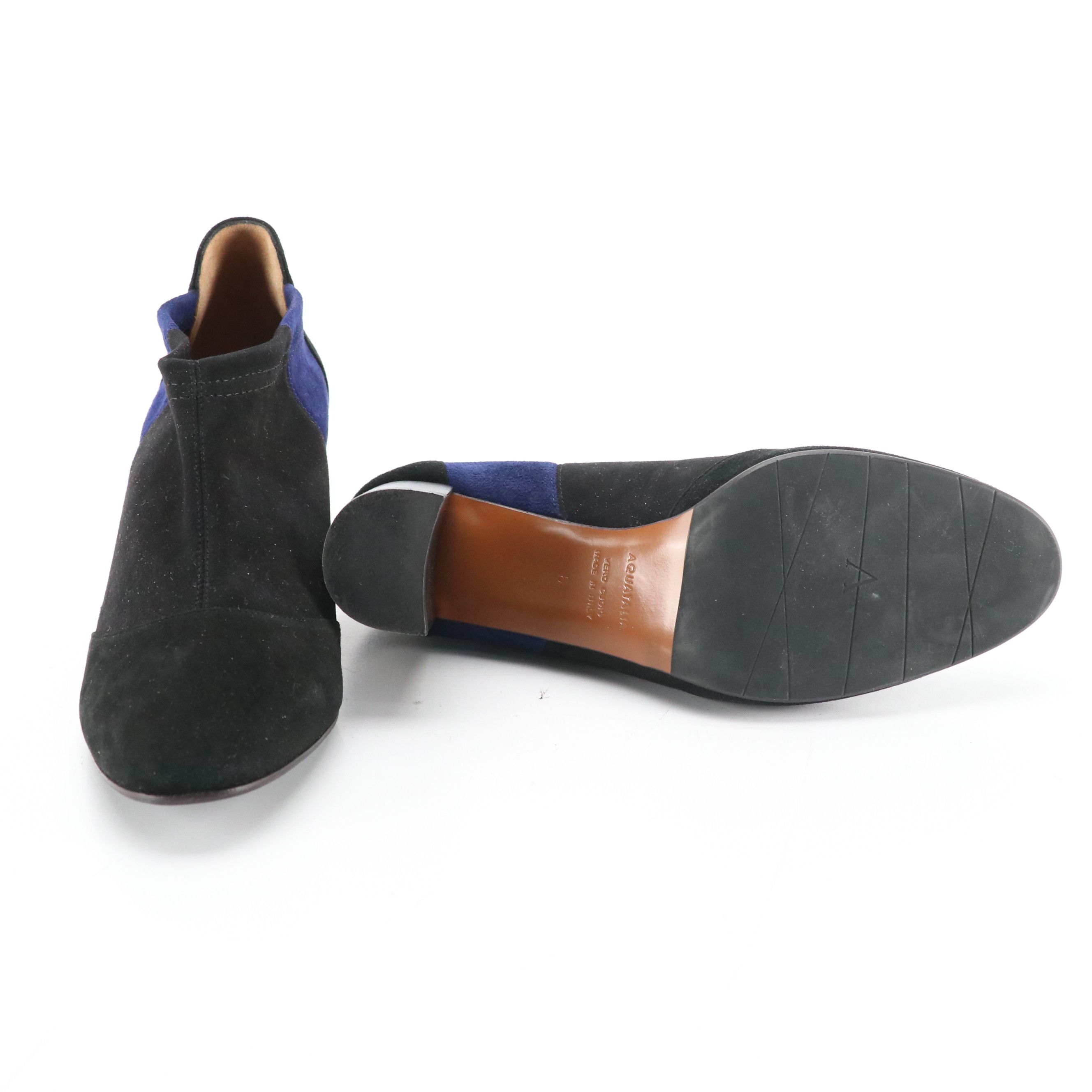 Aquatalia Vale Ankle Booties in Black/Blue Stretch Suede