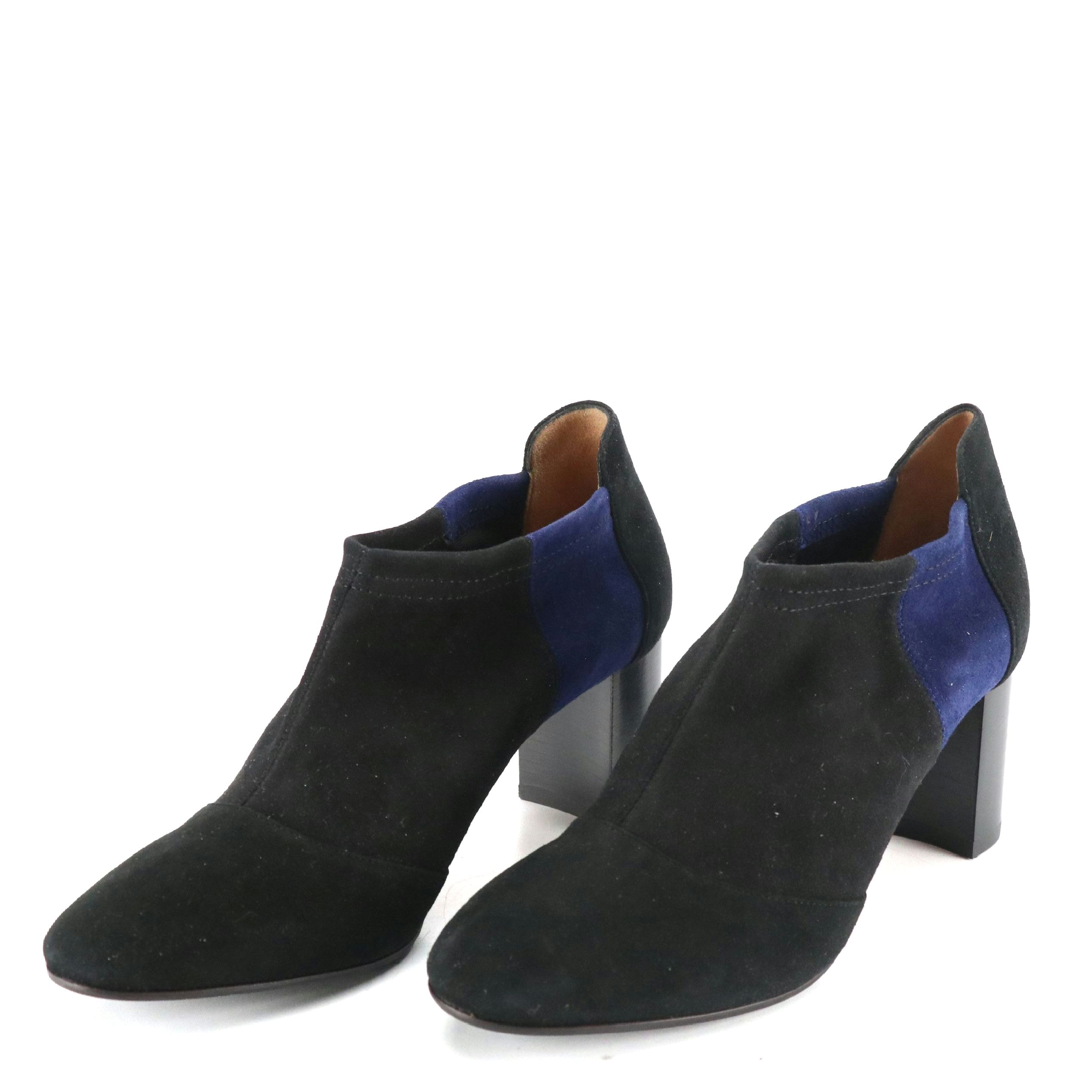 Aquatalia Vale Ankle Booties in Black/Blue Stretch Suede