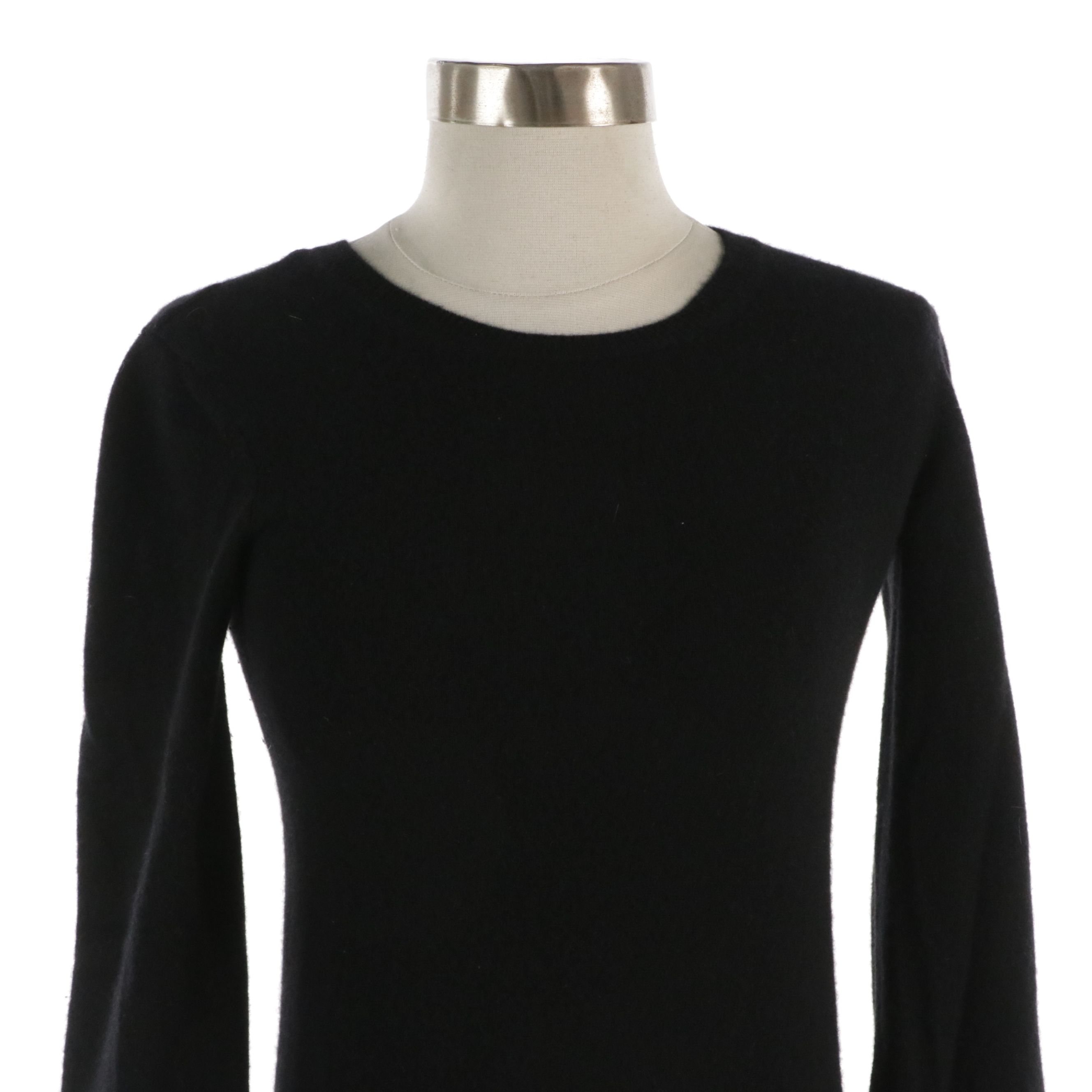 Balenciaga Black Cashmere Knit Sweater with Ivory Silk Trimming