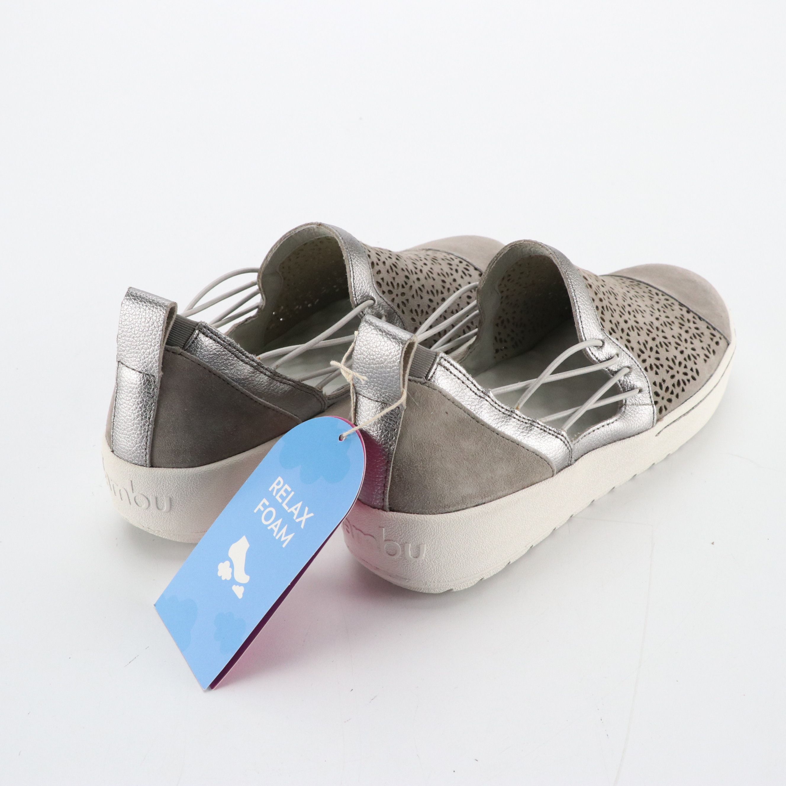 Jambu "Erin" Laser-Cut Grey Suede Slip-On Shoes