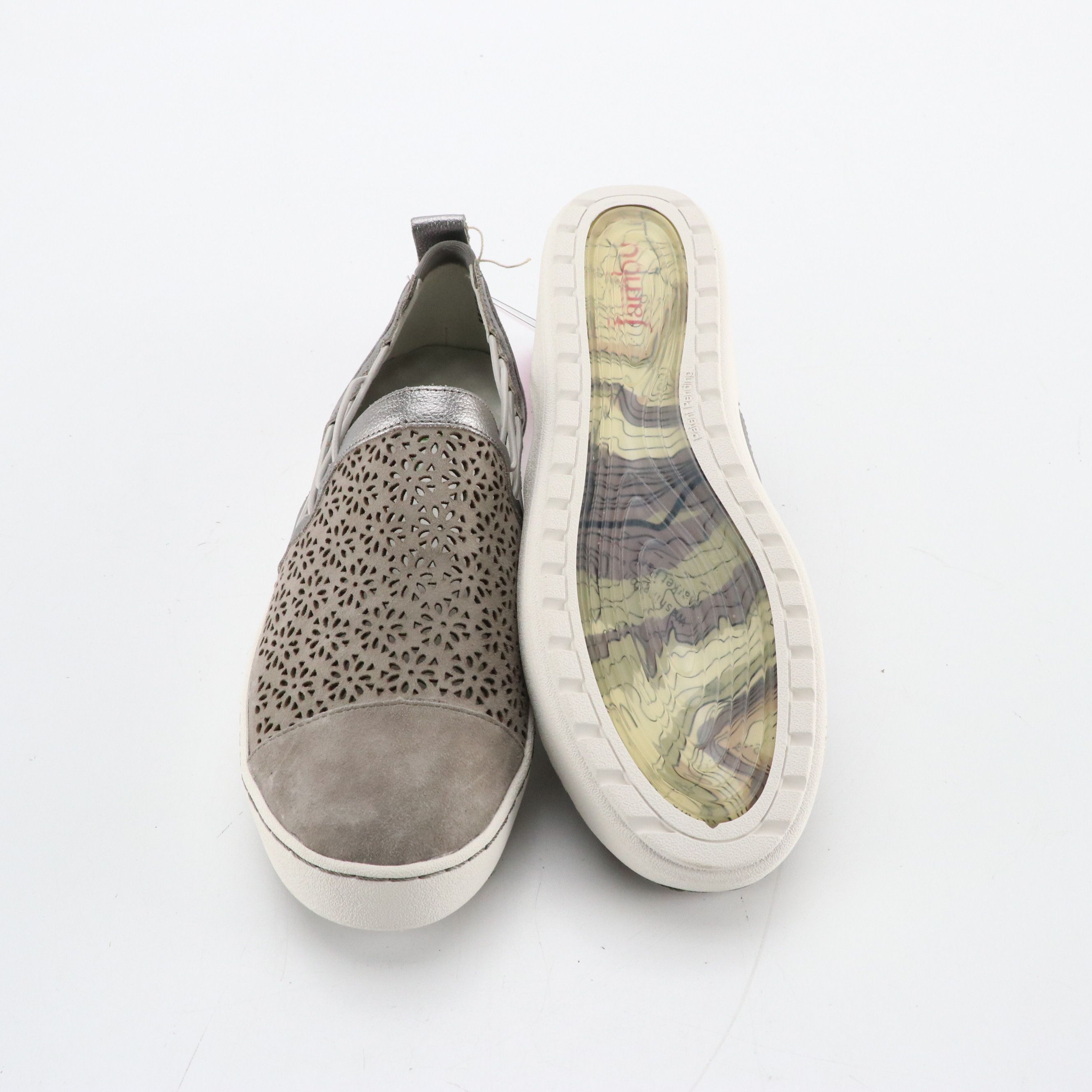 Jambu "Erin" Laser-Cut Grey Suede Slip-On Shoes