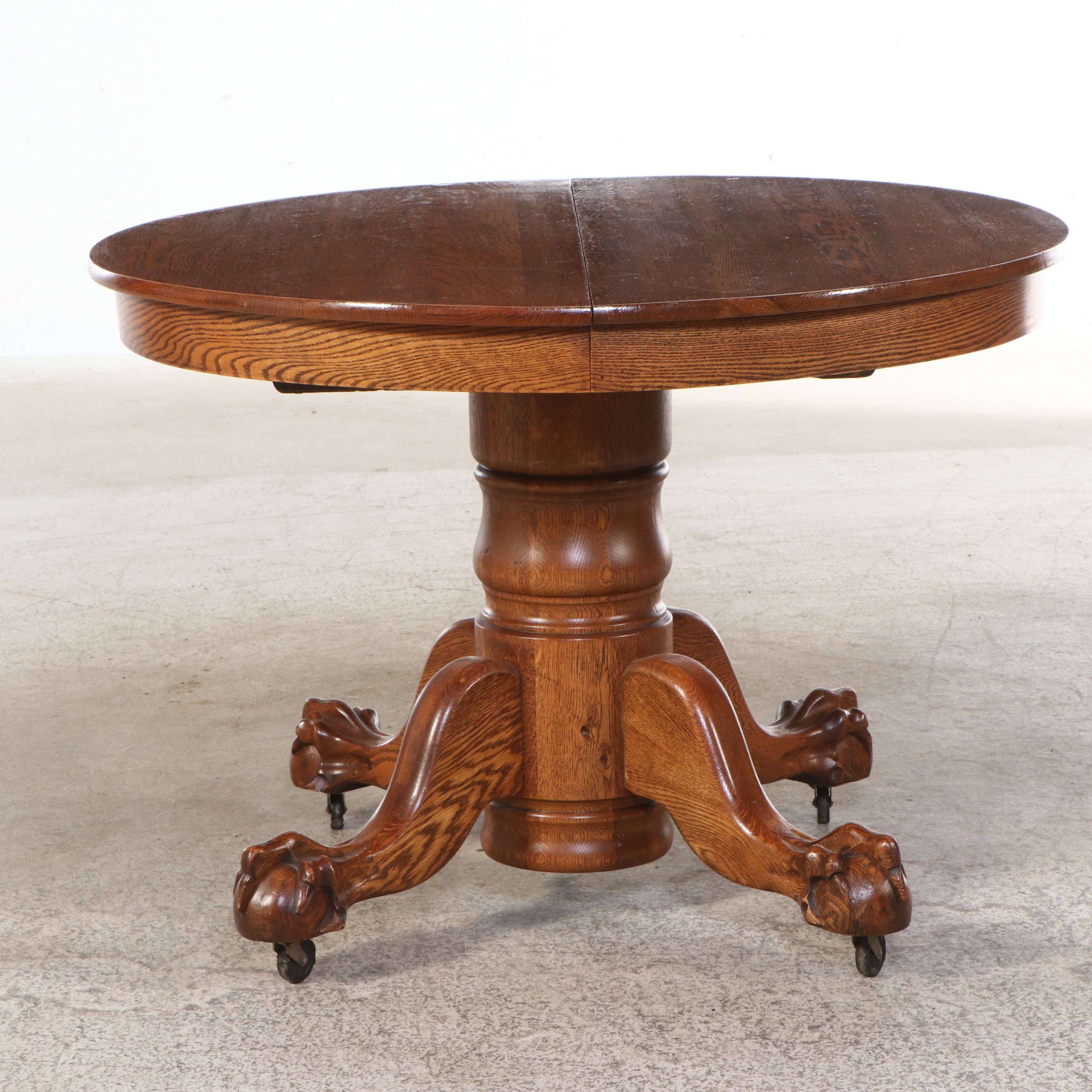 Seven Piece Victorian Style Oak Dining Set with Pressed Wood Chairs