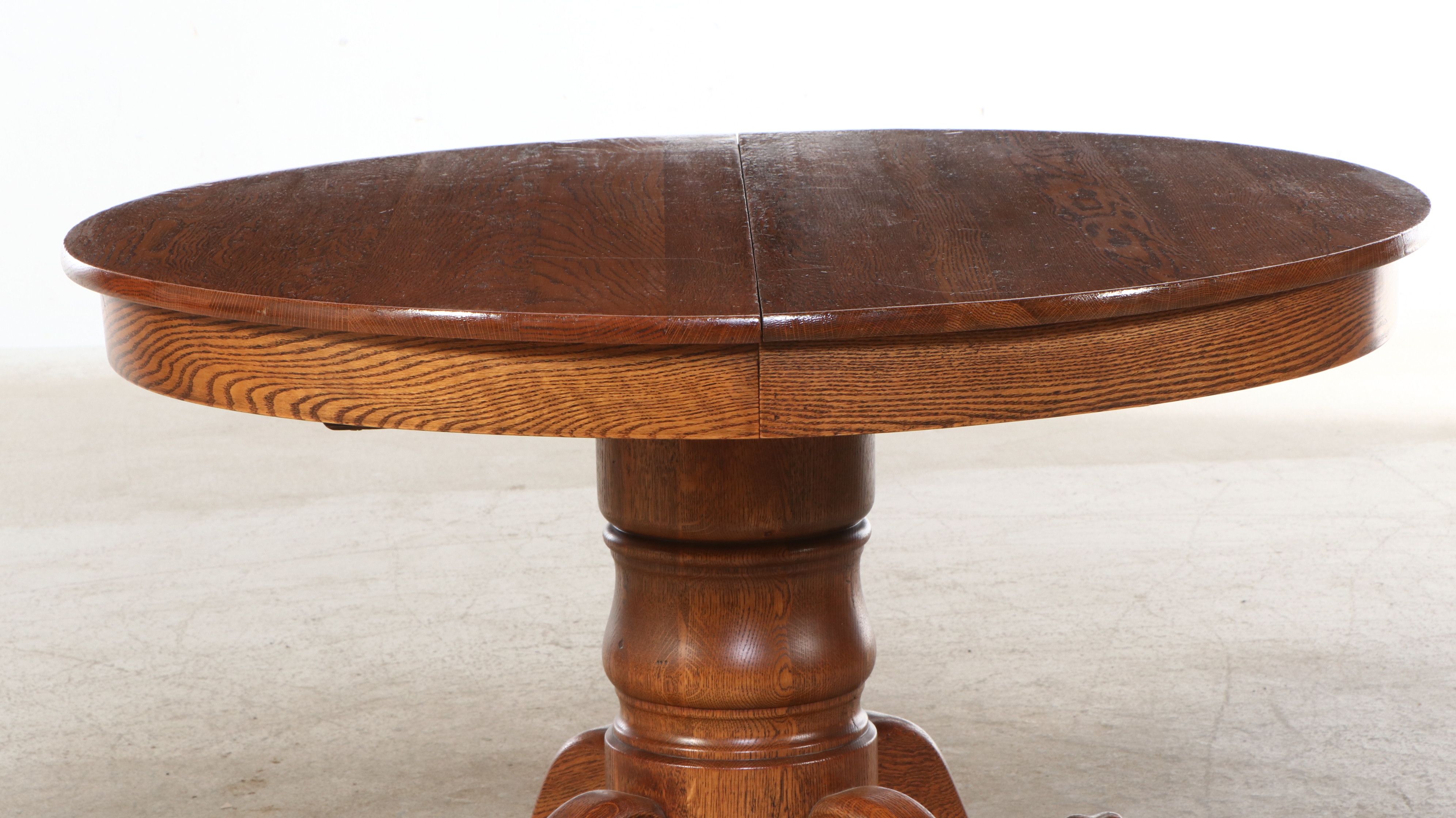 Seven Piece Victorian Style Oak Dining Set with Pressed Wood Chairs