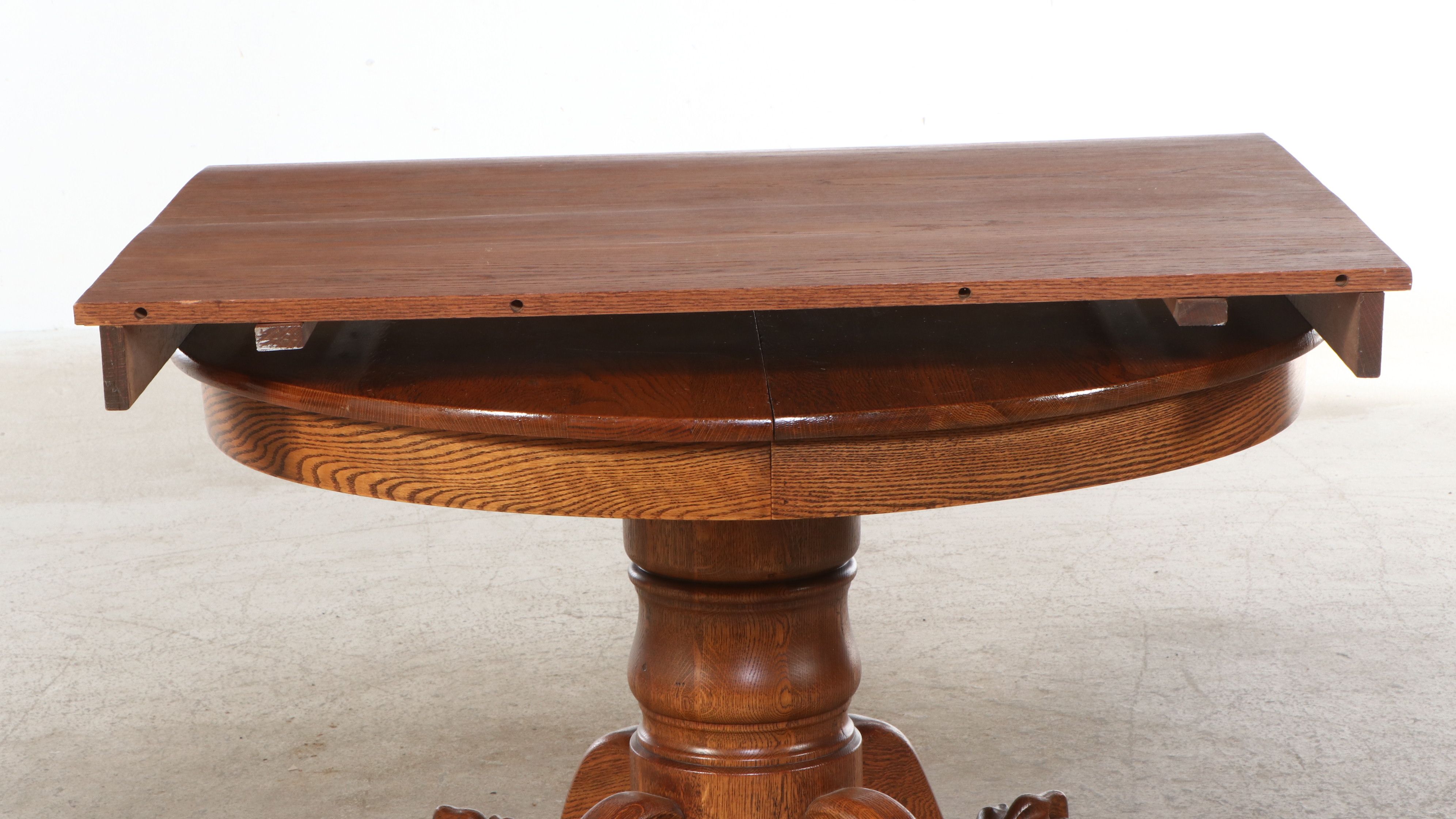 Seven Piece Victorian Style Oak Dining Set with Pressed Wood Chairs