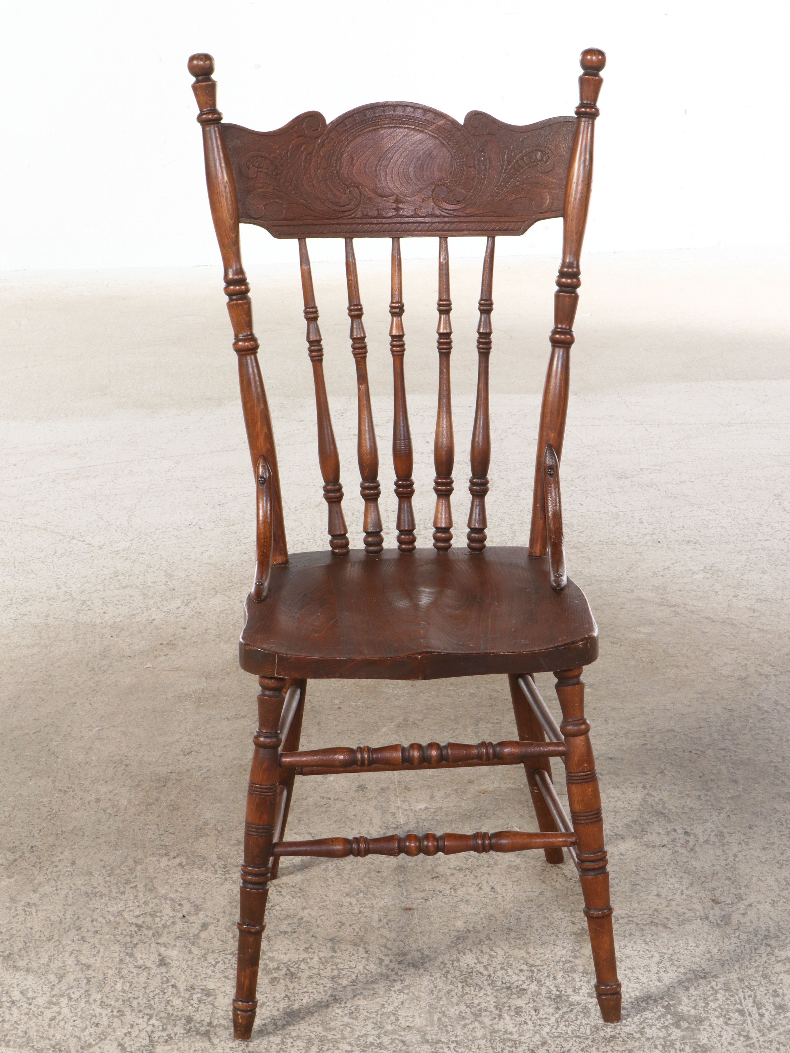Seven Piece Victorian Style Oak Dining Set with Pressed Wood Chairs