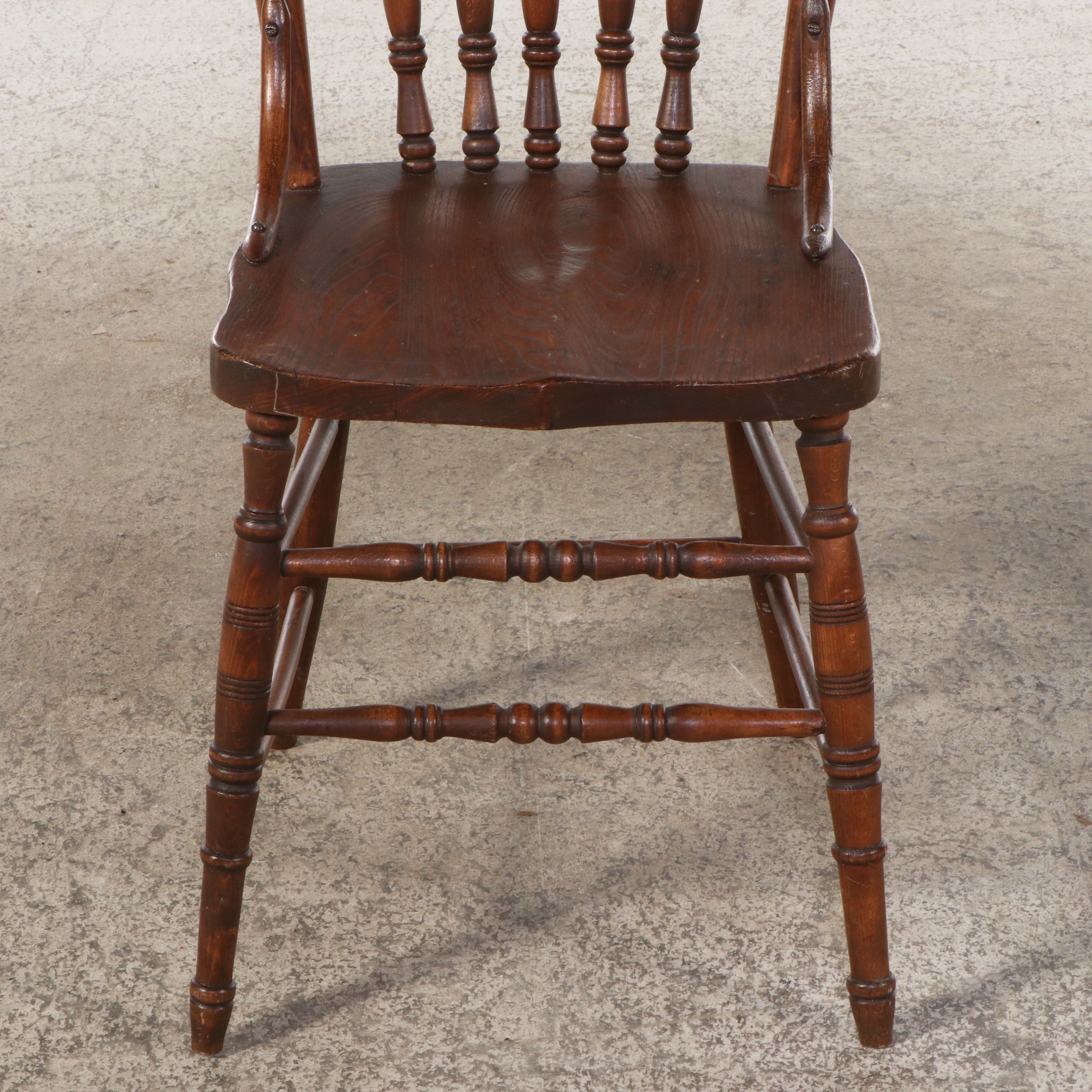 Seven Piece Victorian Style Oak Dining Set with Pressed Wood Chairs