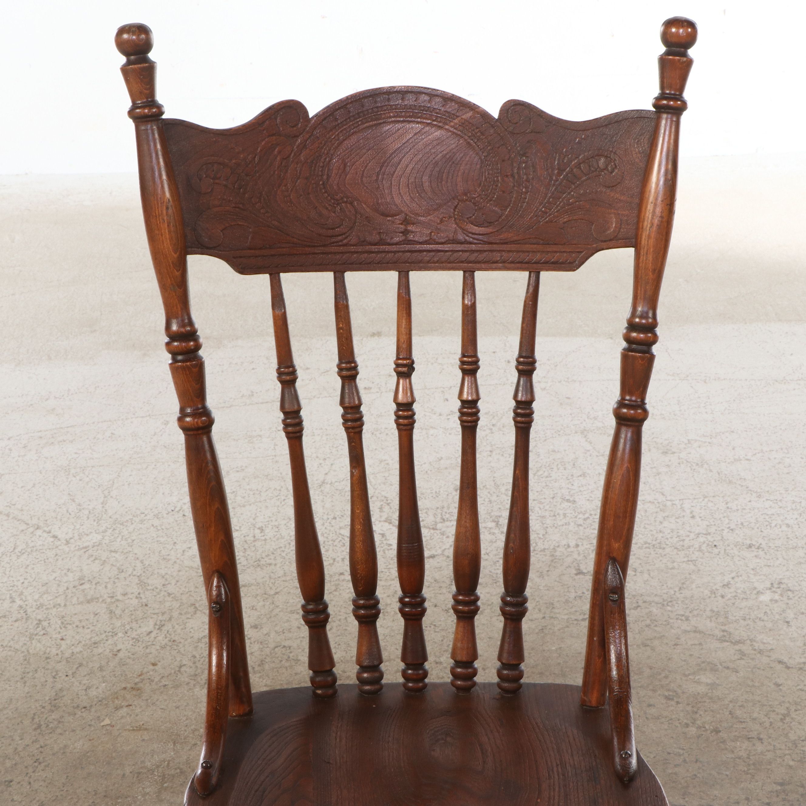 Seven Piece Victorian Style Oak Dining Set with Pressed Wood Chairs