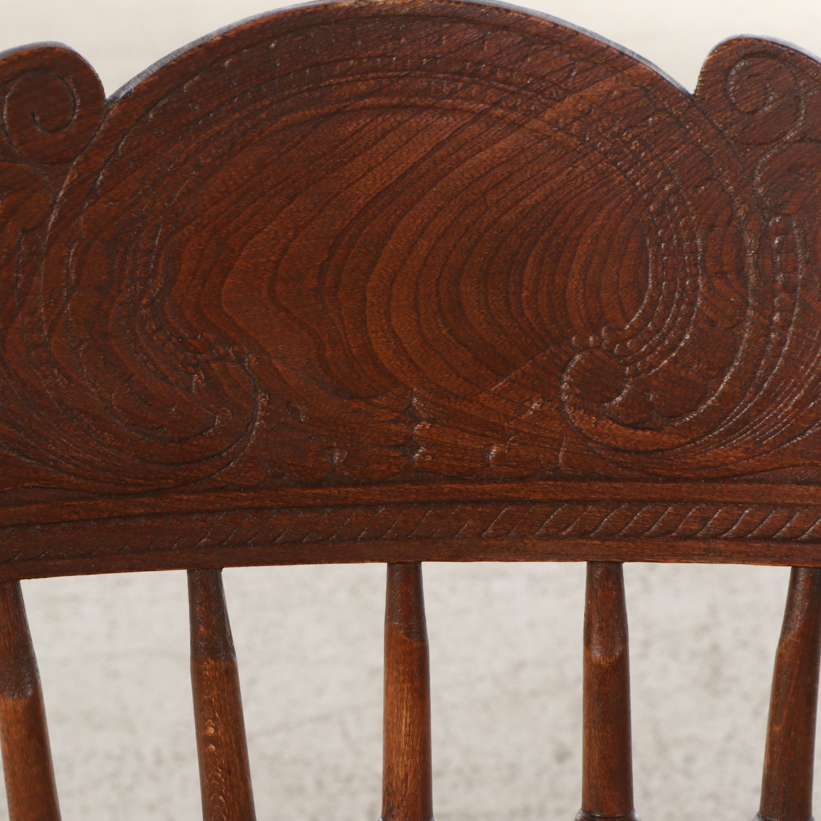 Seven Piece Victorian Style Oak Dining Set with Pressed Wood Chairs