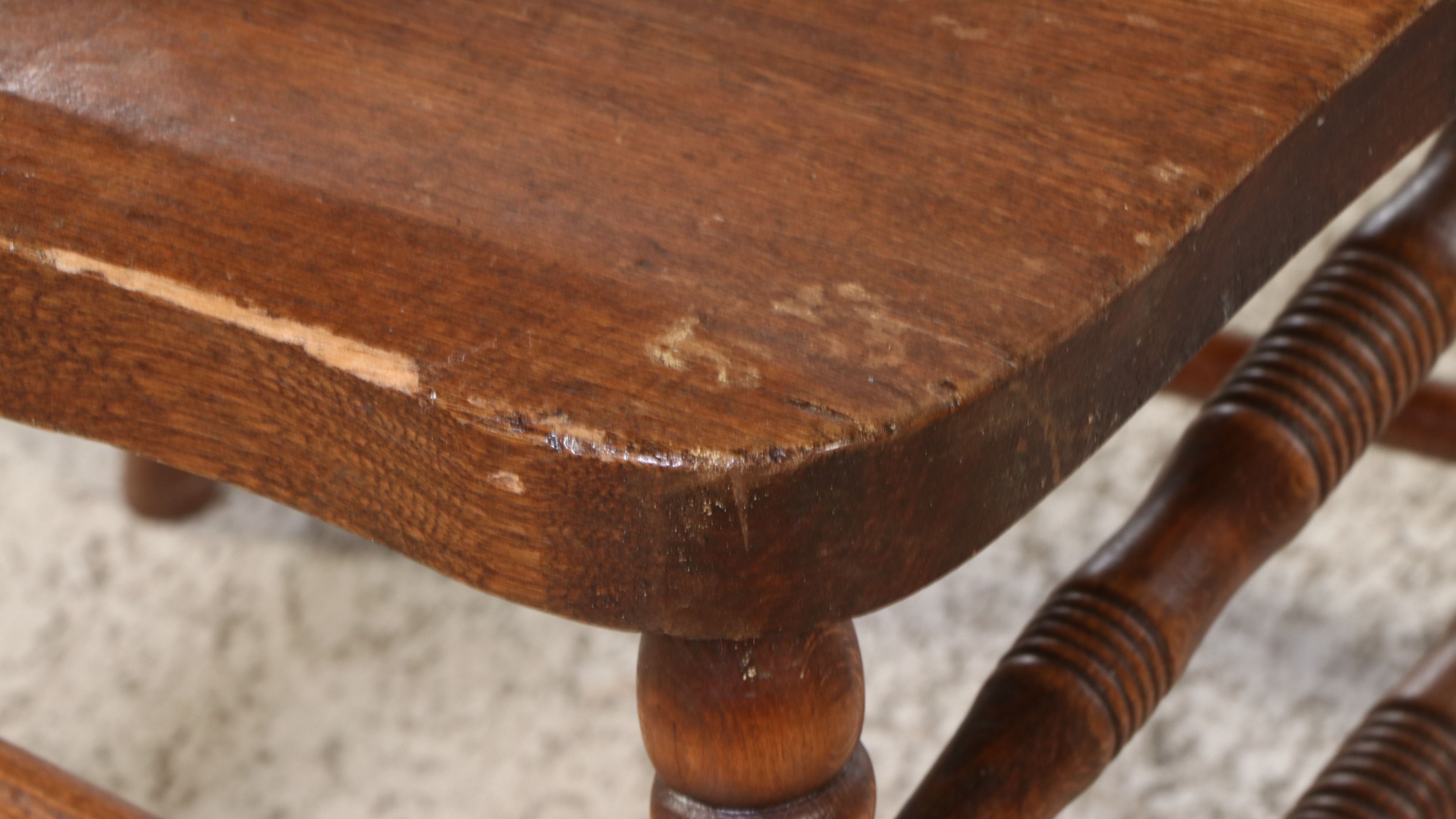 Seven Piece Victorian Style Oak Dining Set with Pressed Wood Chairs