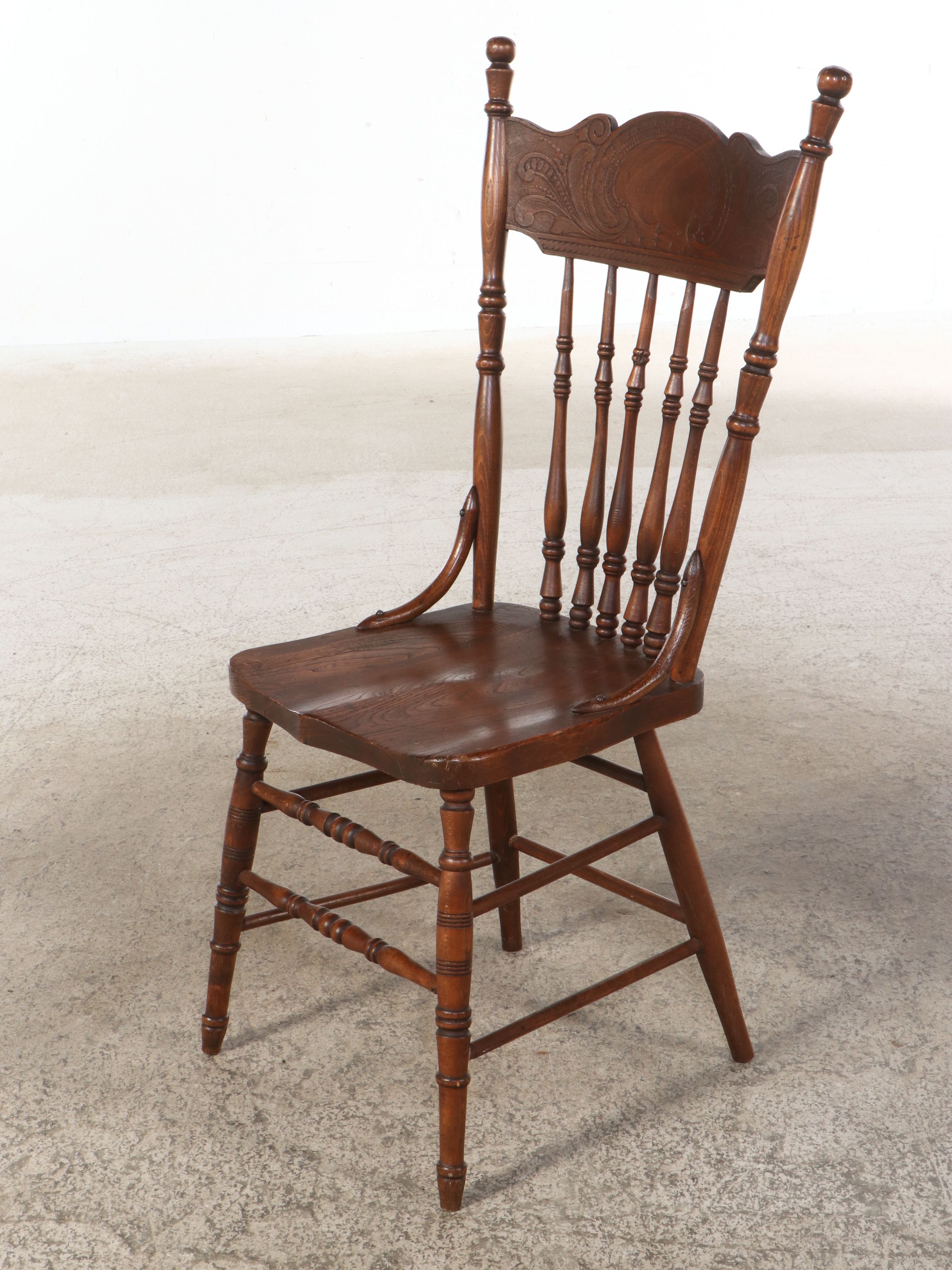 Seven Piece Victorian Style Oak Dining Set with Pressed Wood Chairs
