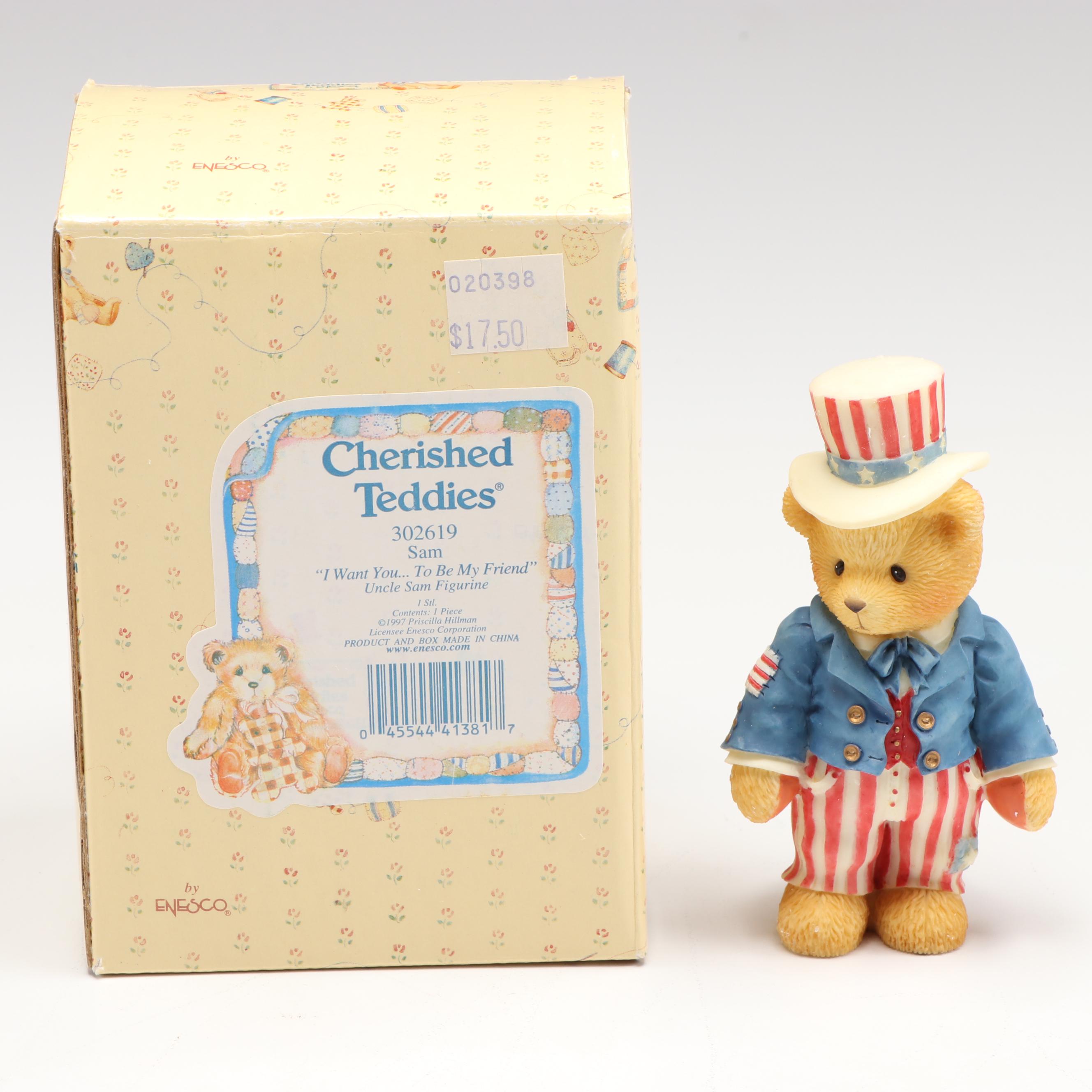 Enesco Cherished Teddies Uncle Sam Resin Figurine with Other Uncle Sam Décor