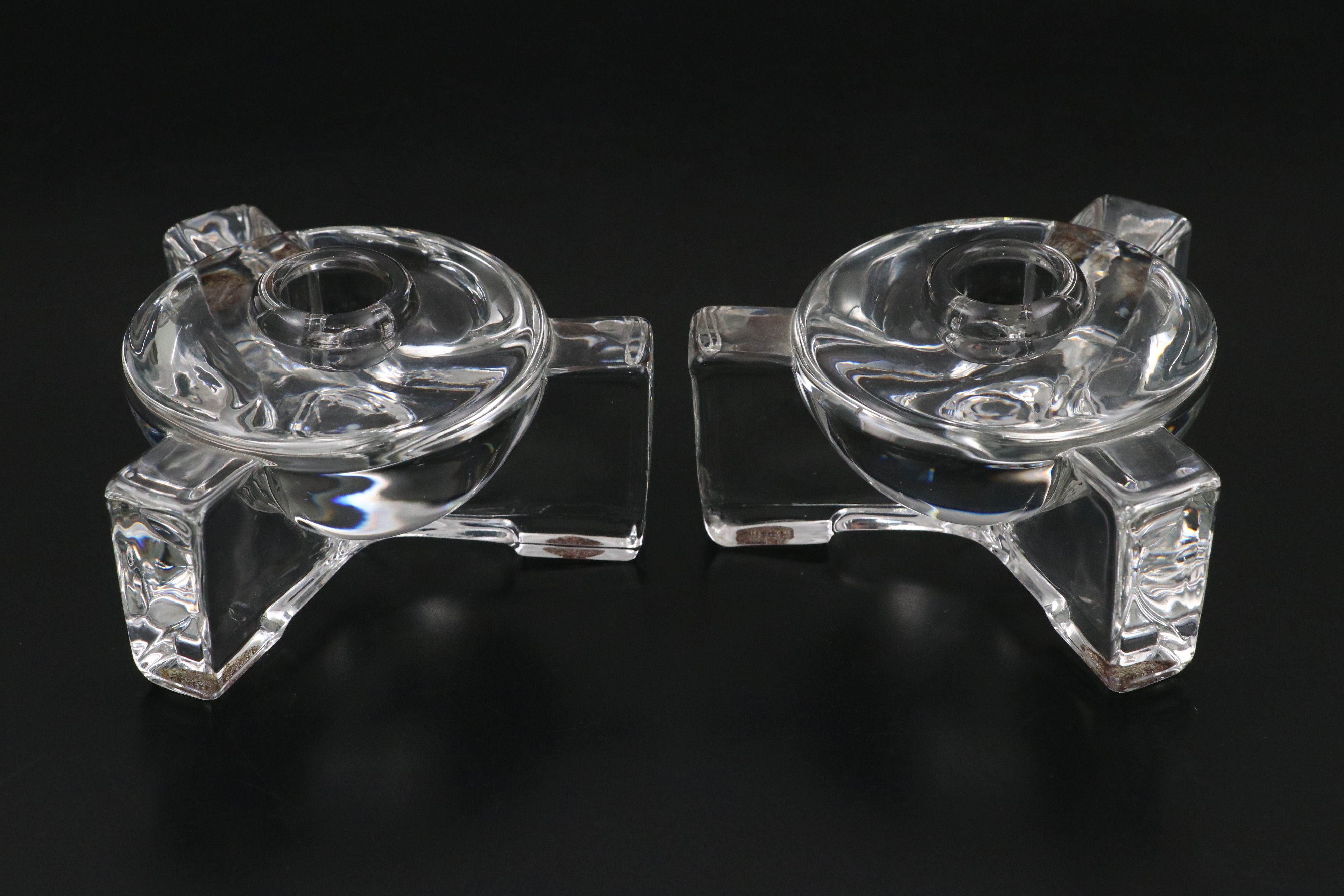 Fostoria Candle Holders with Crystal Speedometer Paperweight and Other Décor