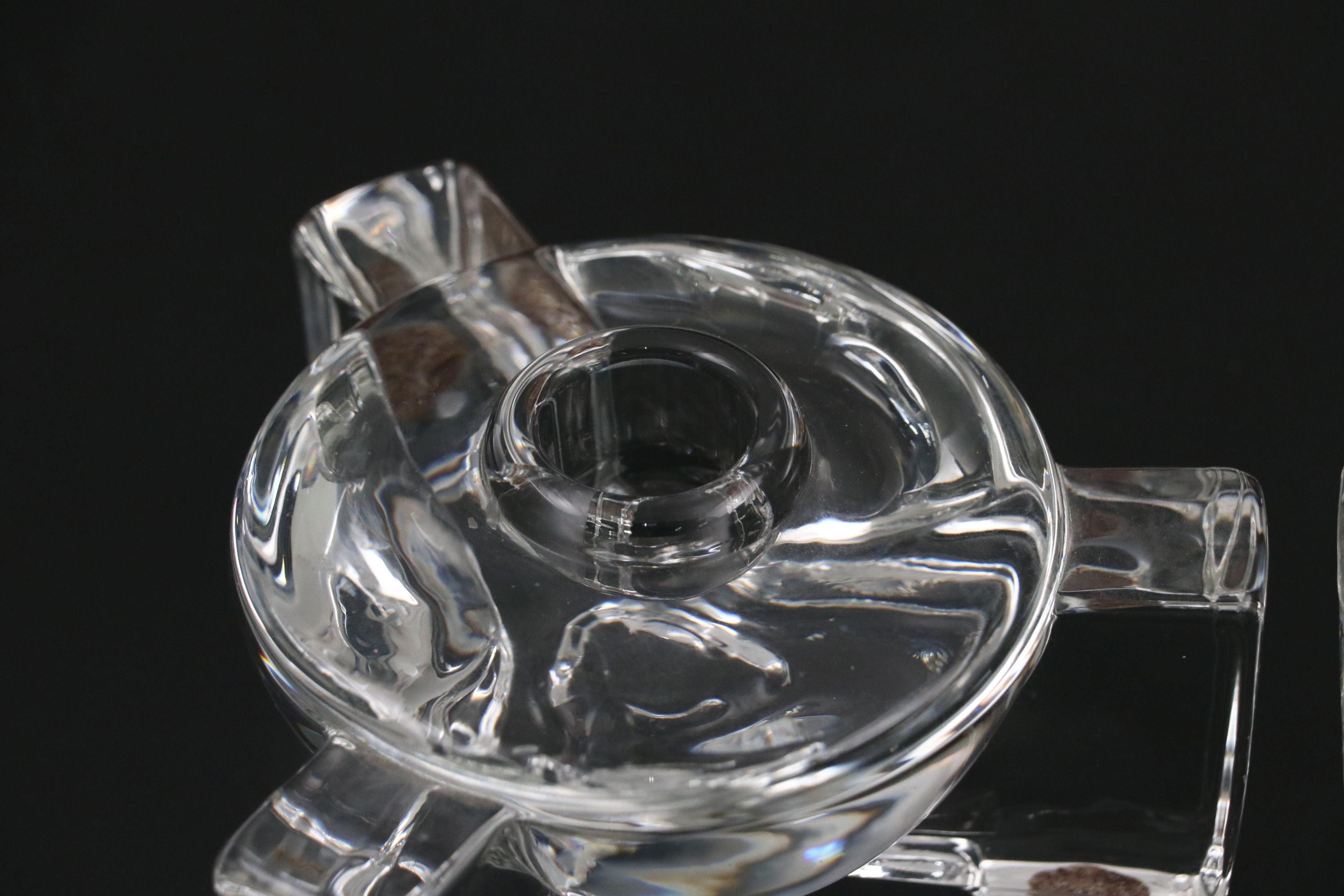 Fostoria Candle Holders with Crystal Speedometer Paperweight and Other Décor