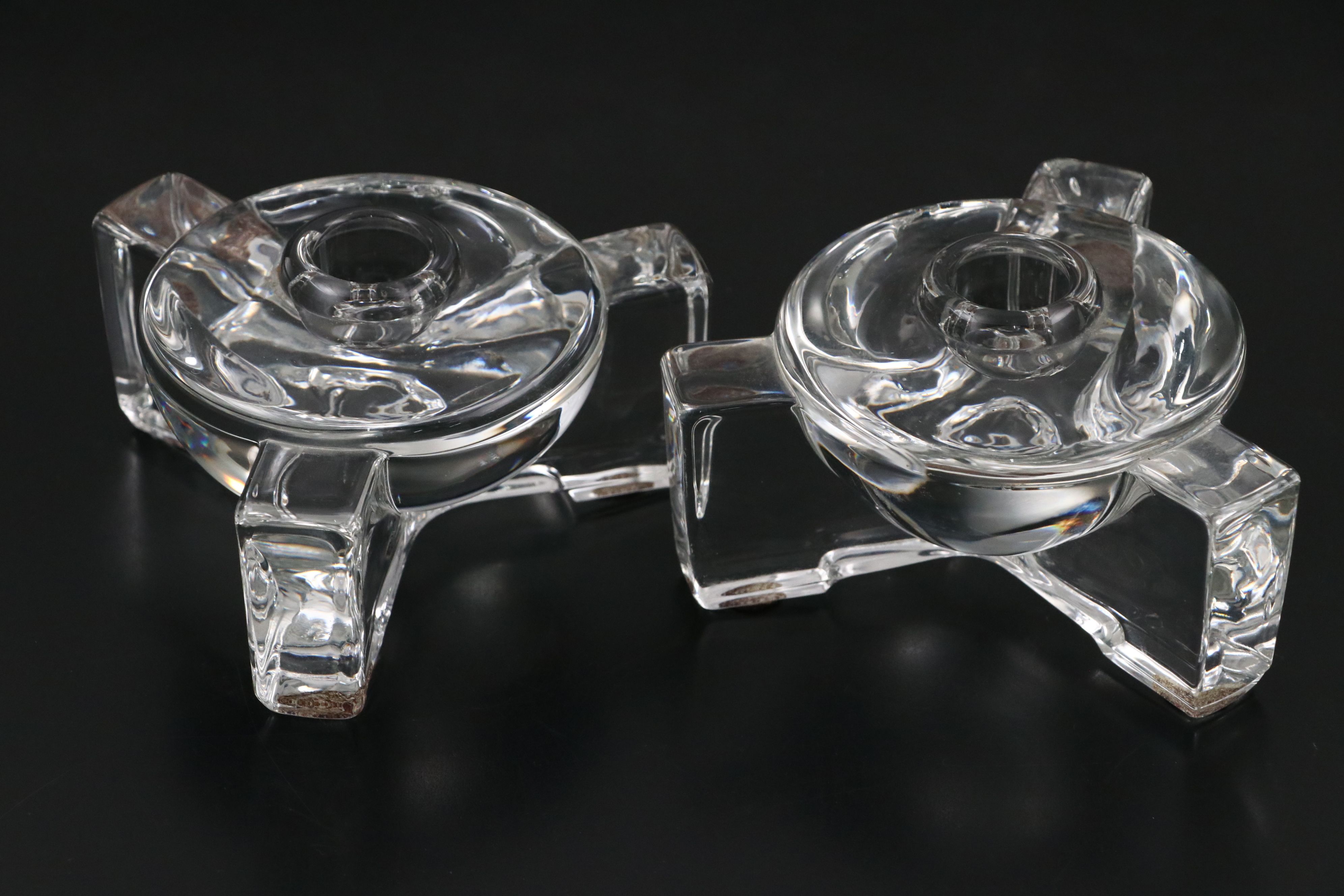 Fostoria Candle Holders with Crystal Speedometer Paperweight and Other Décor