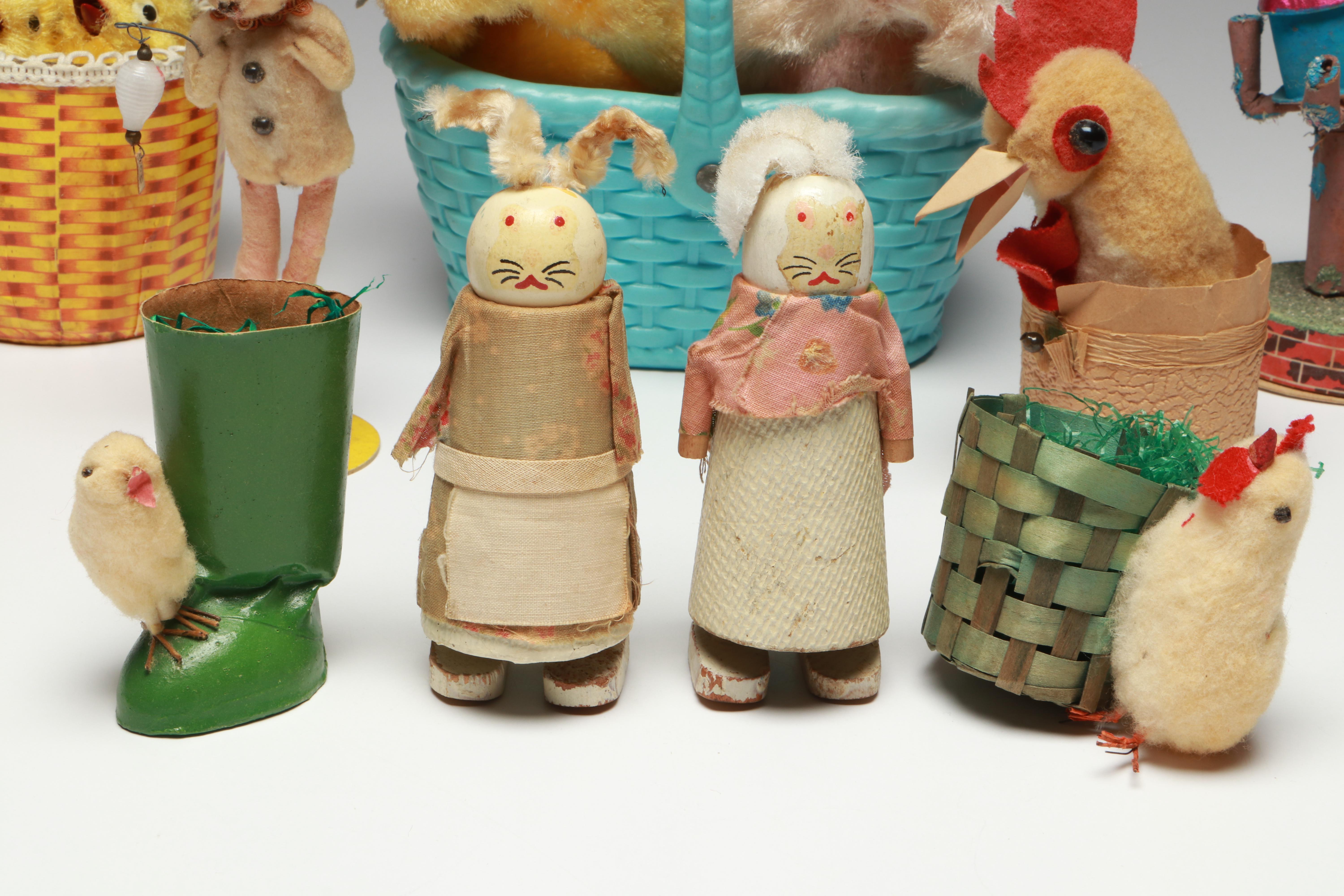 Easter Bunny Wind-Up Toy with Candy Containers and More, Mid-20th Century