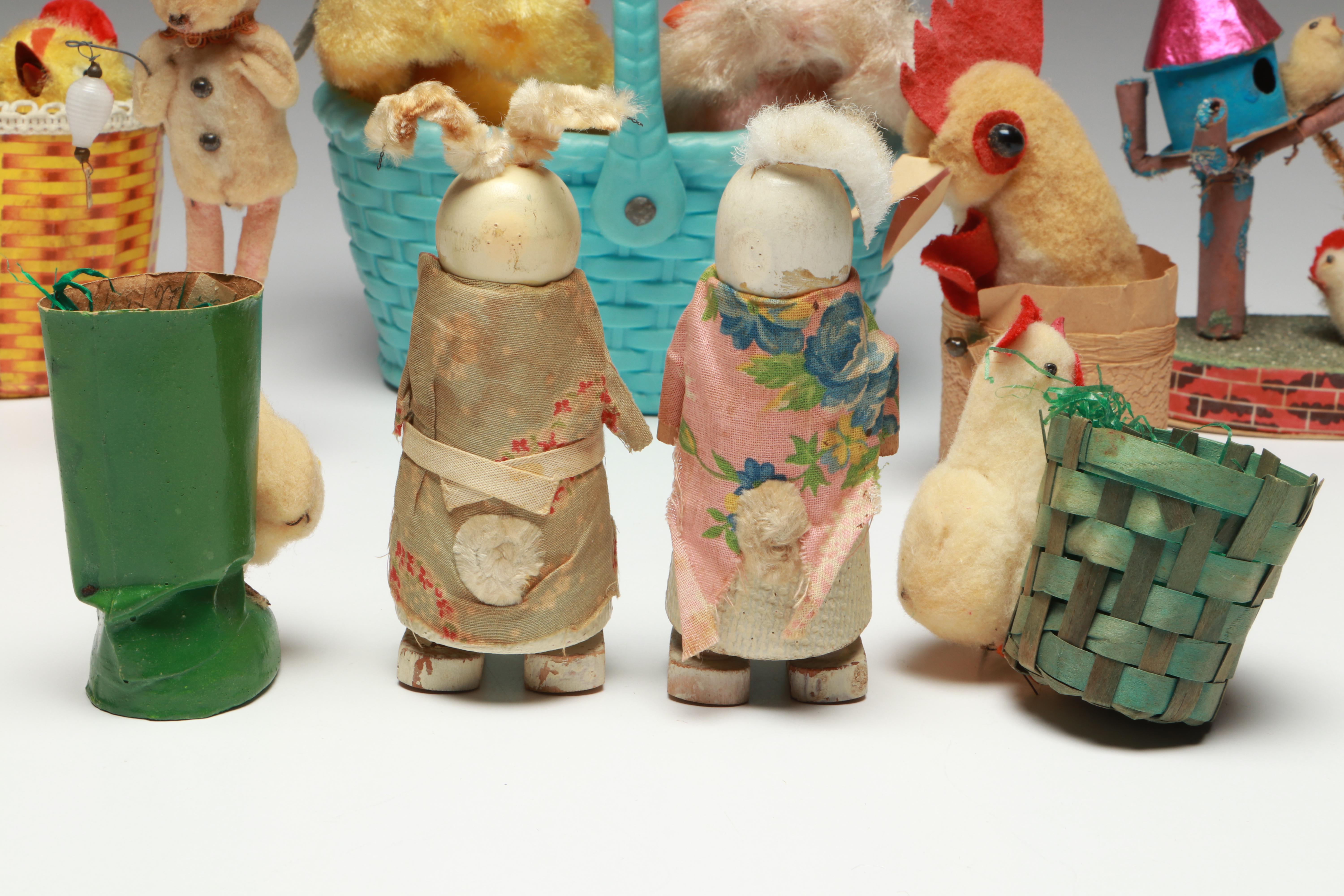 Easter Bunny Wind-Up Toy with Candy Containers and More, Mid-20th Century