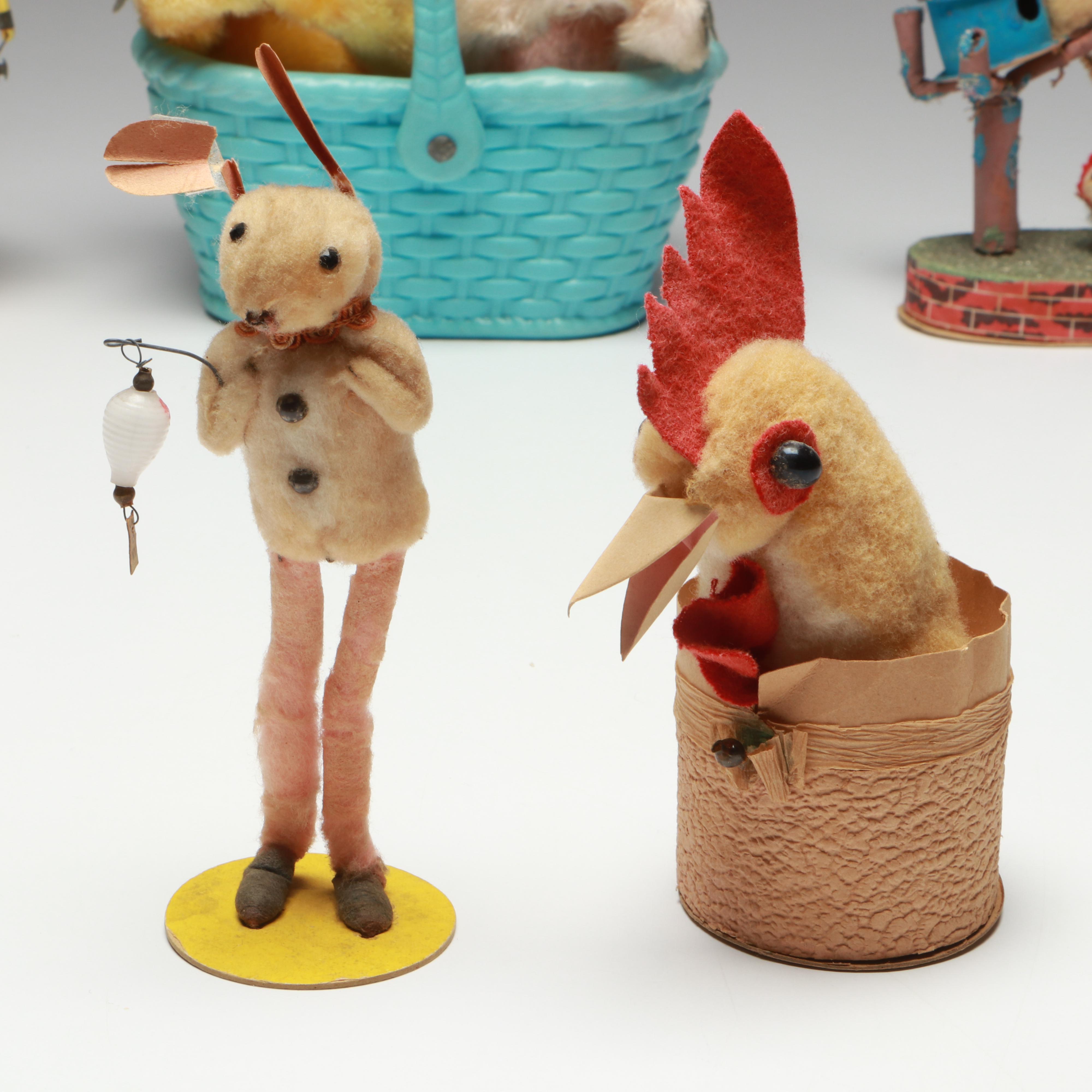 Easter Bunny Wind-Up Toy with Candy Containers and More, Mid-20th Century