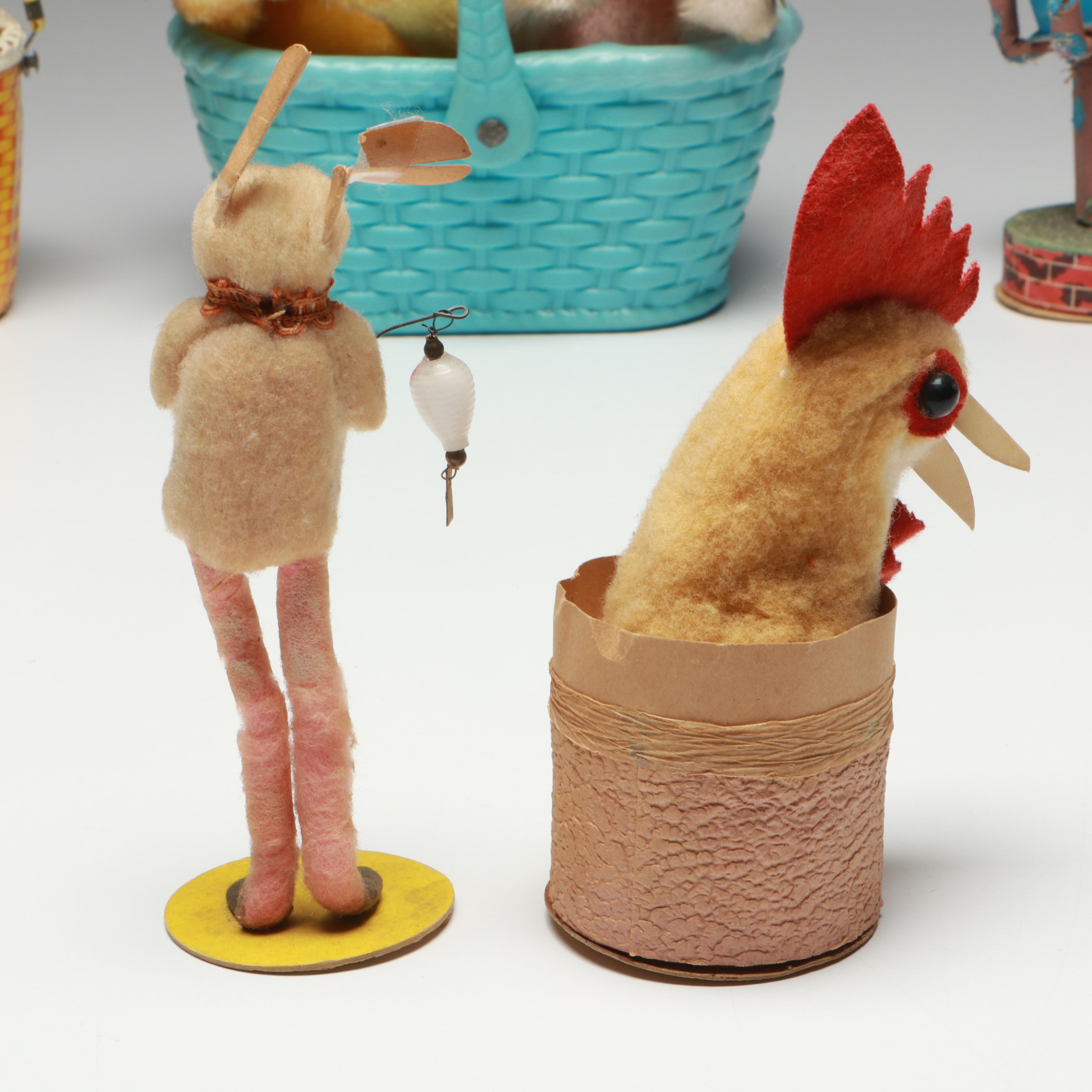 Easter Bunny Wind-Up Toy with Candy Containers and More, Mid-20th Century