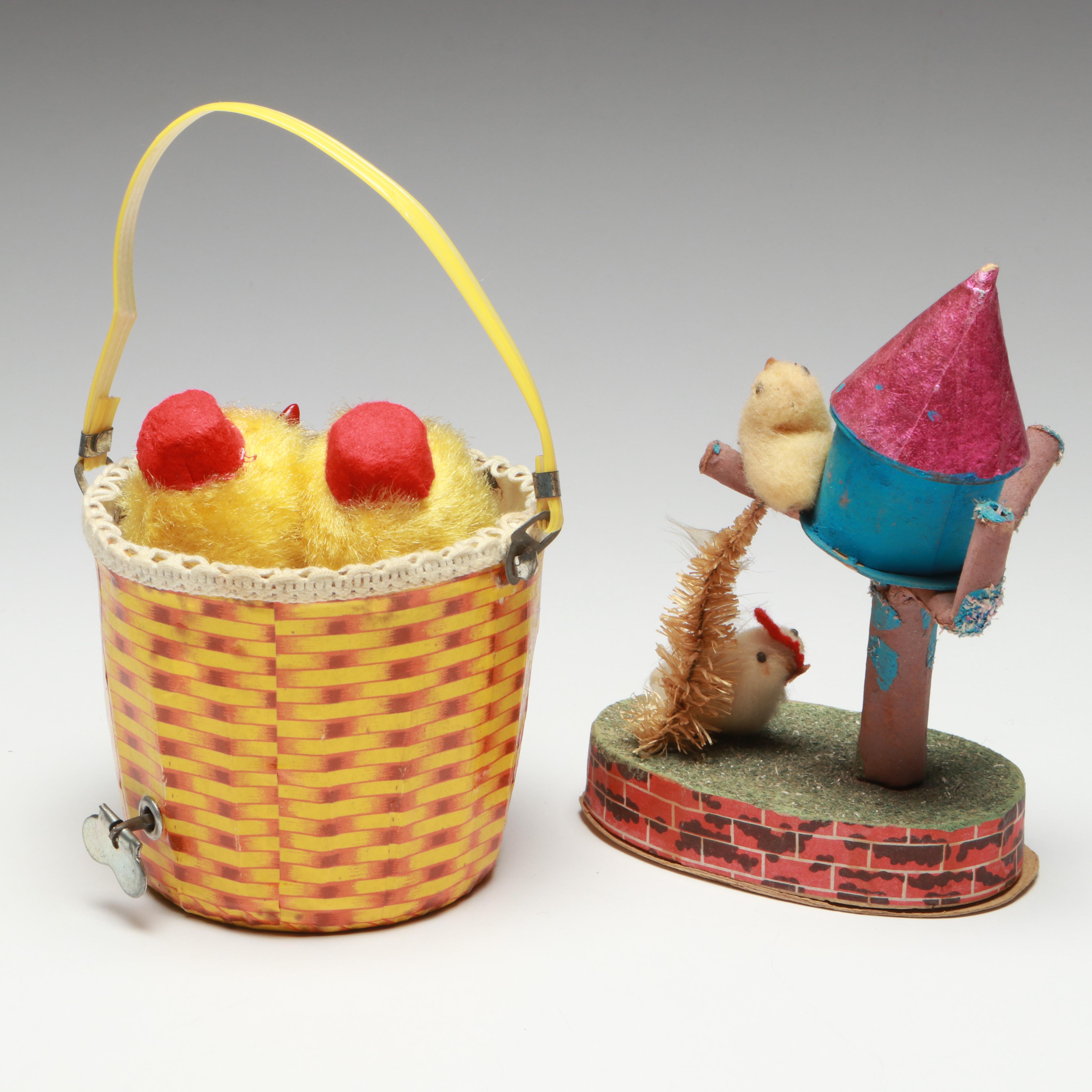 Easter Bunny Wind-Up Toy with Candy Containers and More, Mid-20th Century