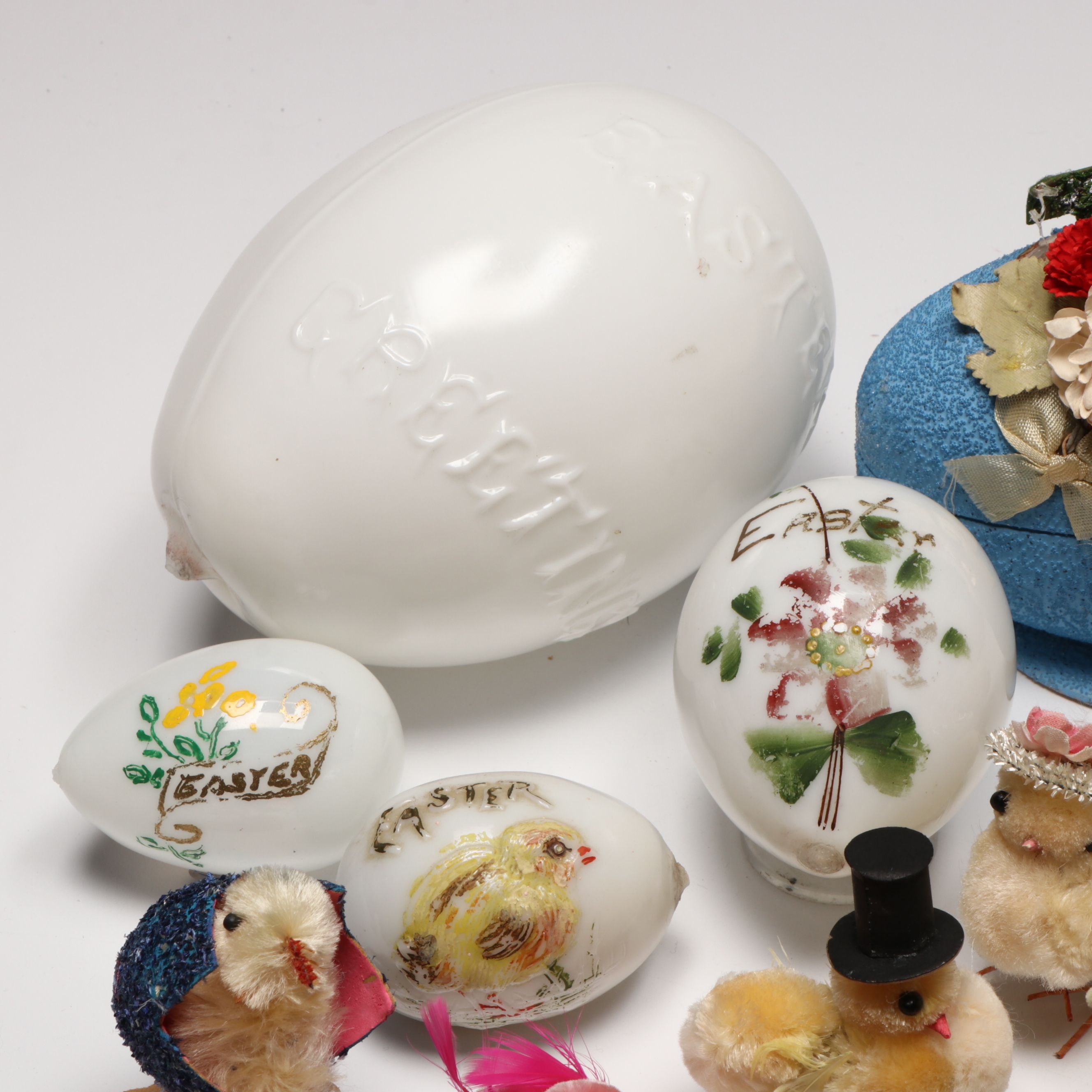 Victorian Style Milk Glass Eggs with Candy Container and Pom Pom Chicks
