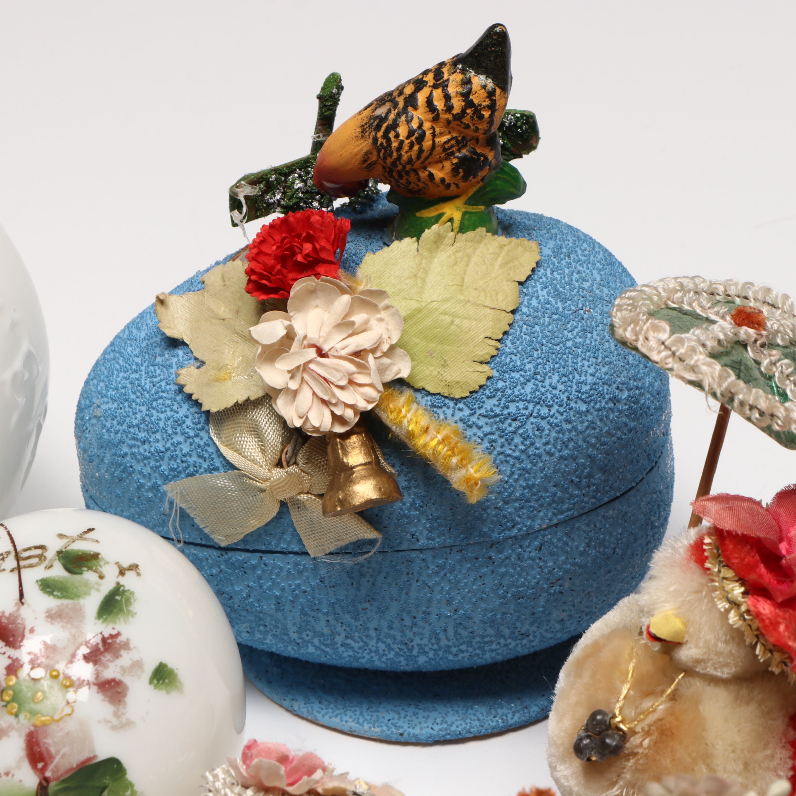 Victorian Style Milk Glass Eggs with Candy Container and Pom Pom Chicks