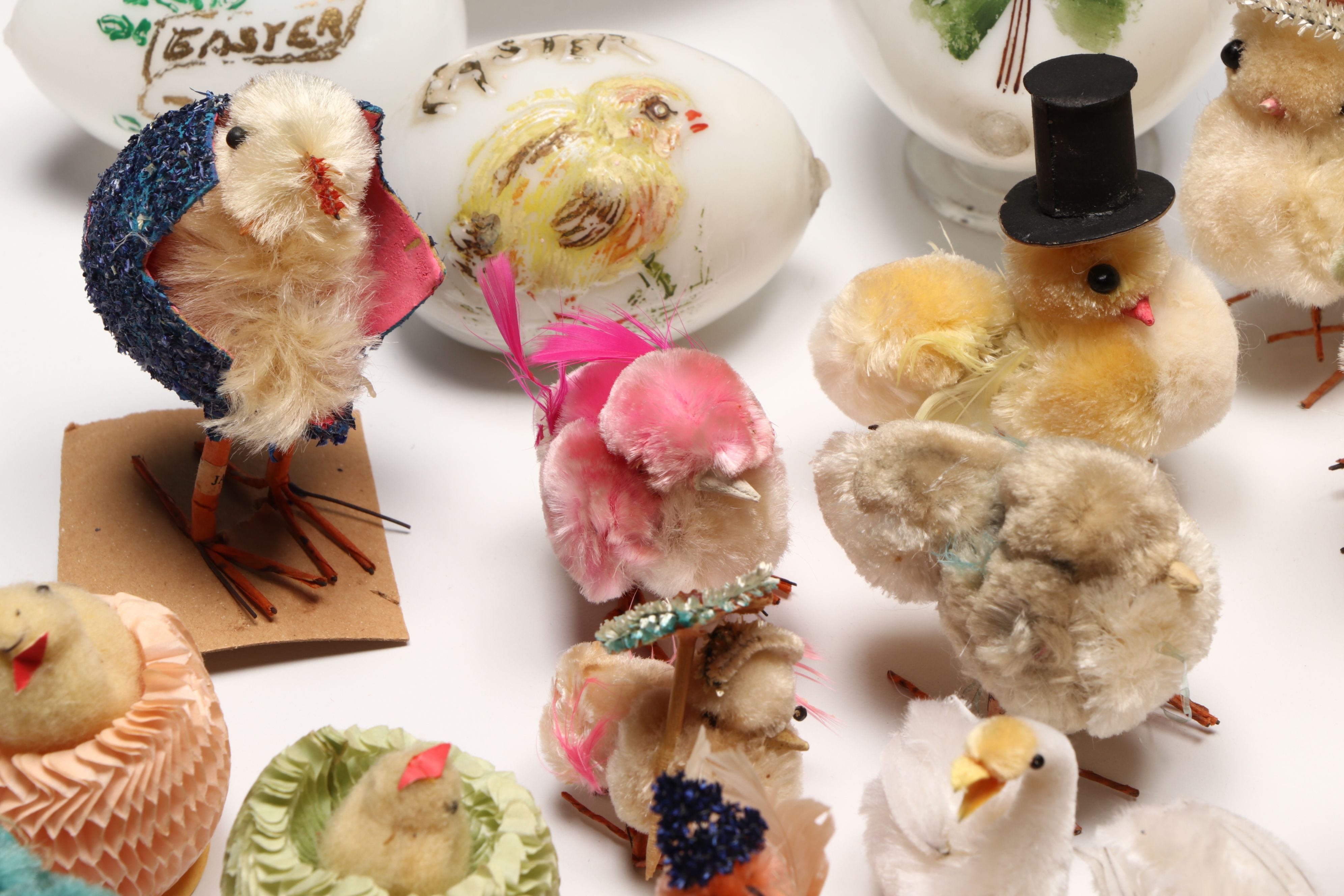 Victorian Style Milk Glass Eggs with Candy Container and Pom Pom Chicks