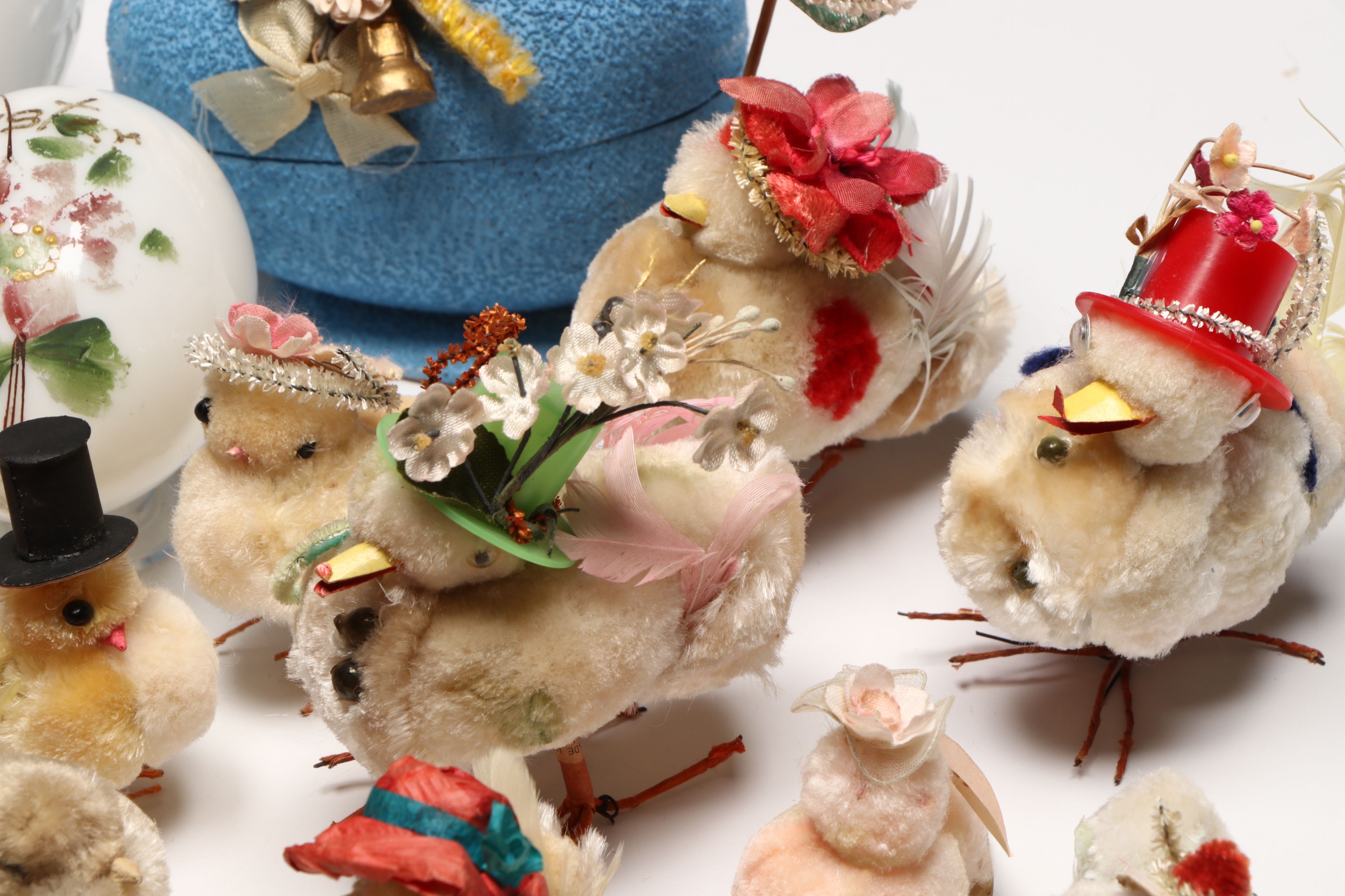 Victorian Style Milk Glass Eggs with Candy Container and Pom Pom Chicks