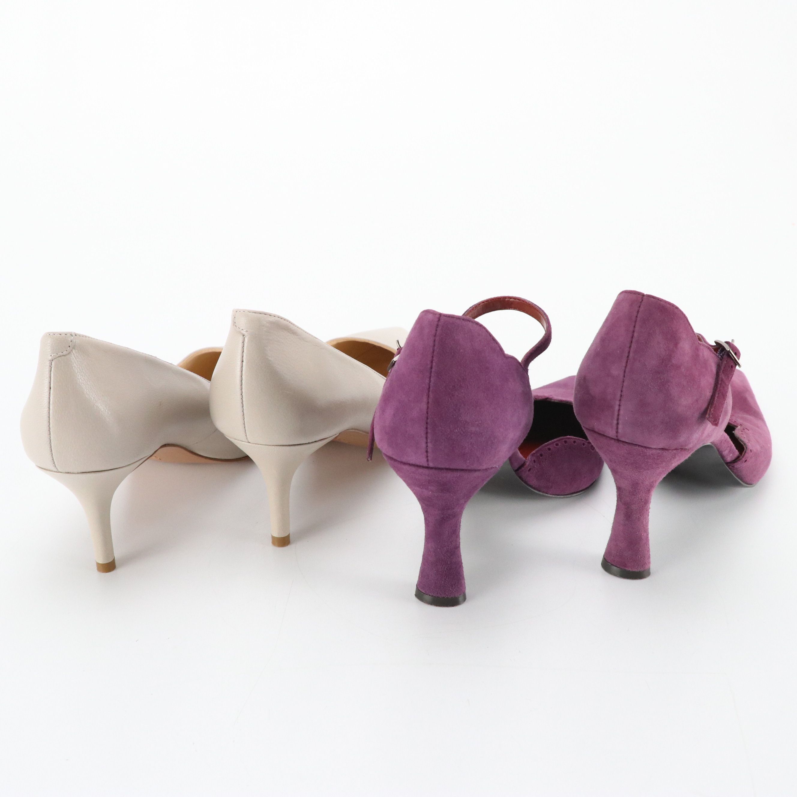 Nine West Grey Leather "Margot" Pumps, Violet Suede "Mandolin" Ankle-Strap Heels