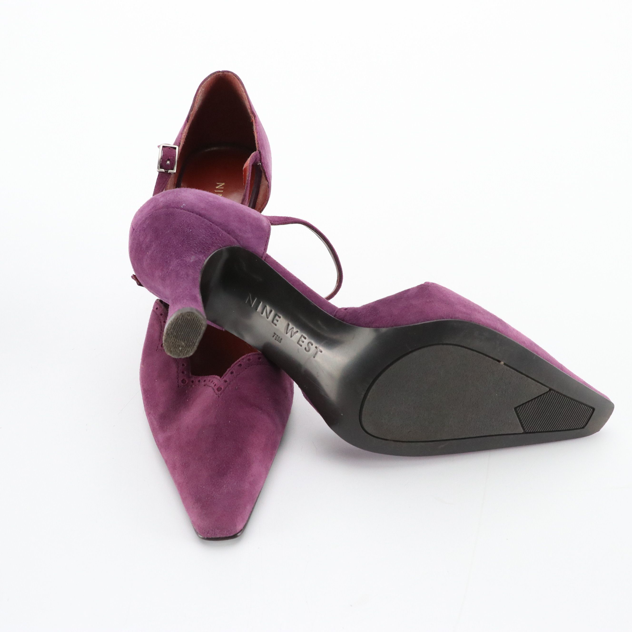 Nine West Grey Leather "Margot" Pumps, Violet Suede "Mandolin" Ankle-Strap Heels