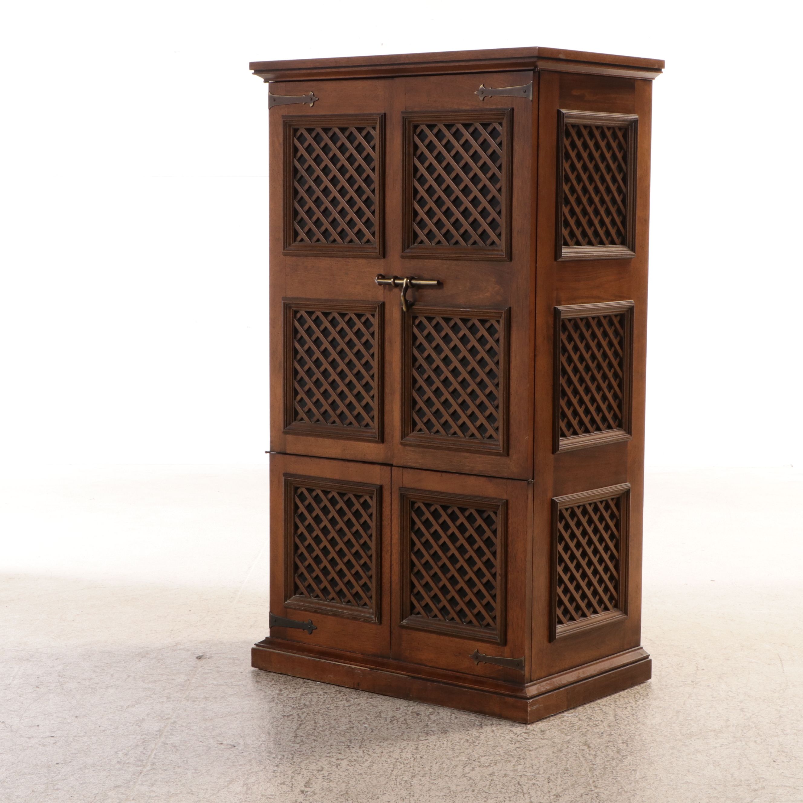 Spanish Style Lattice Front Stereo Cabinet, Mid to Late 20th Century