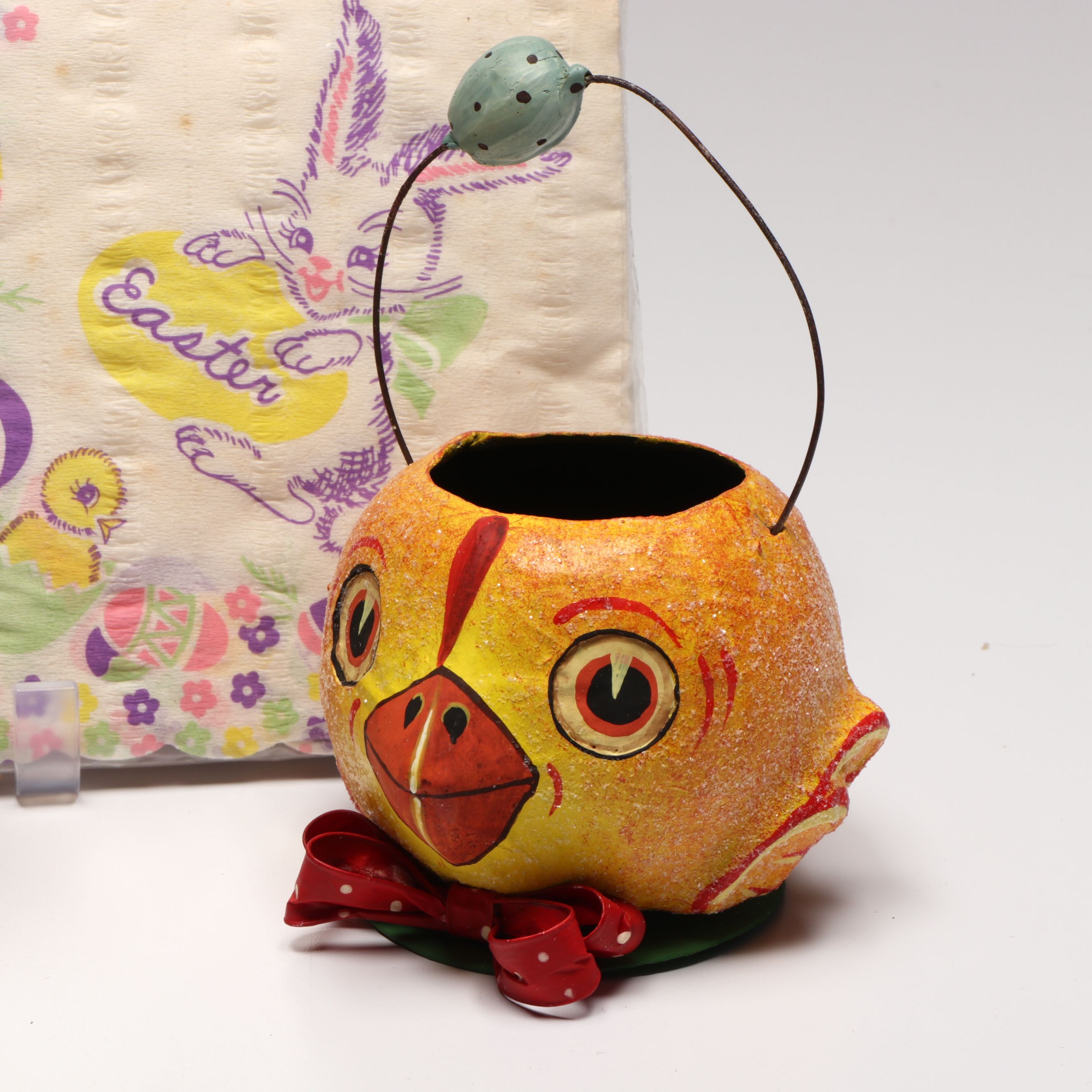 Easter Mini Globe Lights with Papier-Mâché Candy Baskets and Other Decor