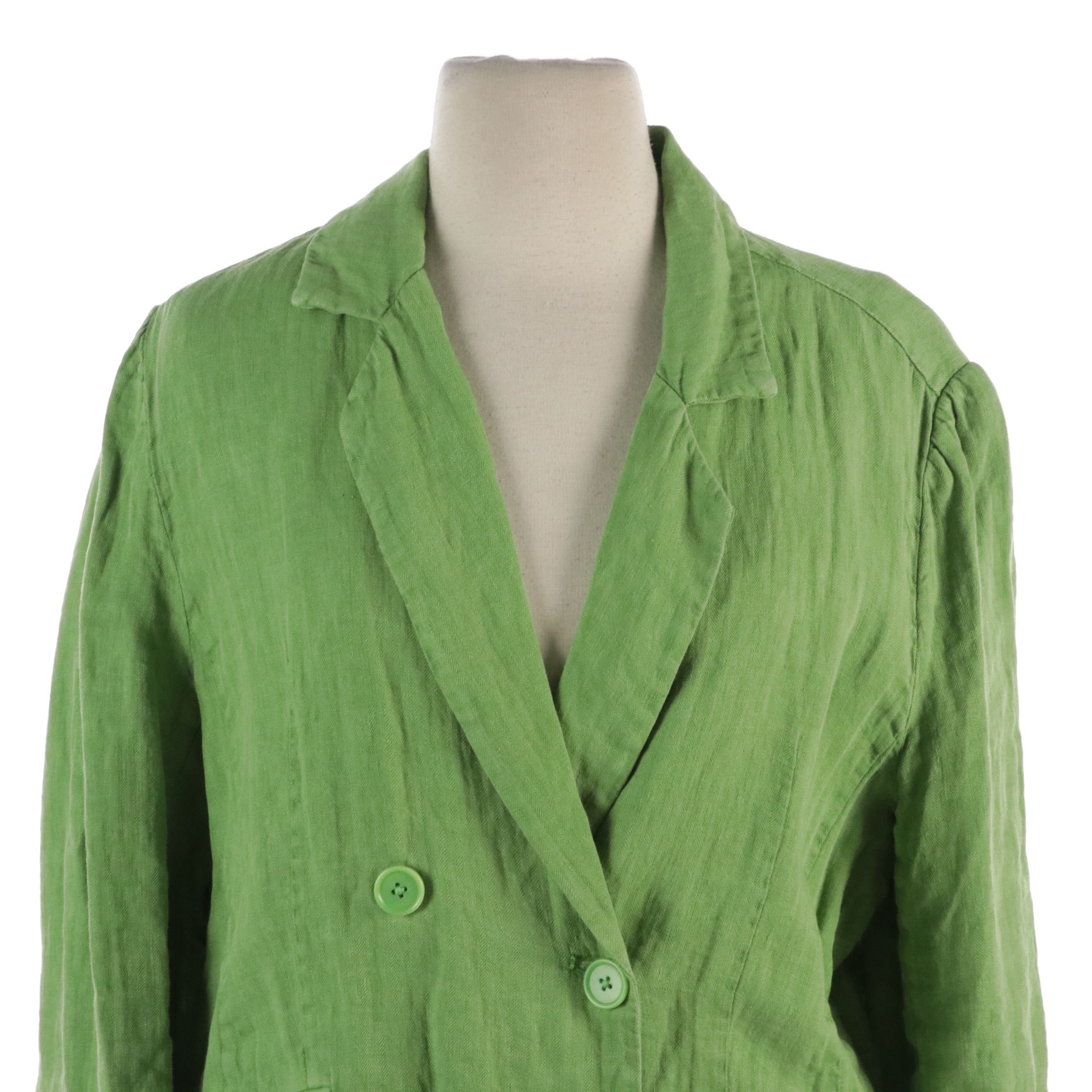 Sundance Green Linen Long Blazer and Johnny Was Floral Printed Maxi Dress