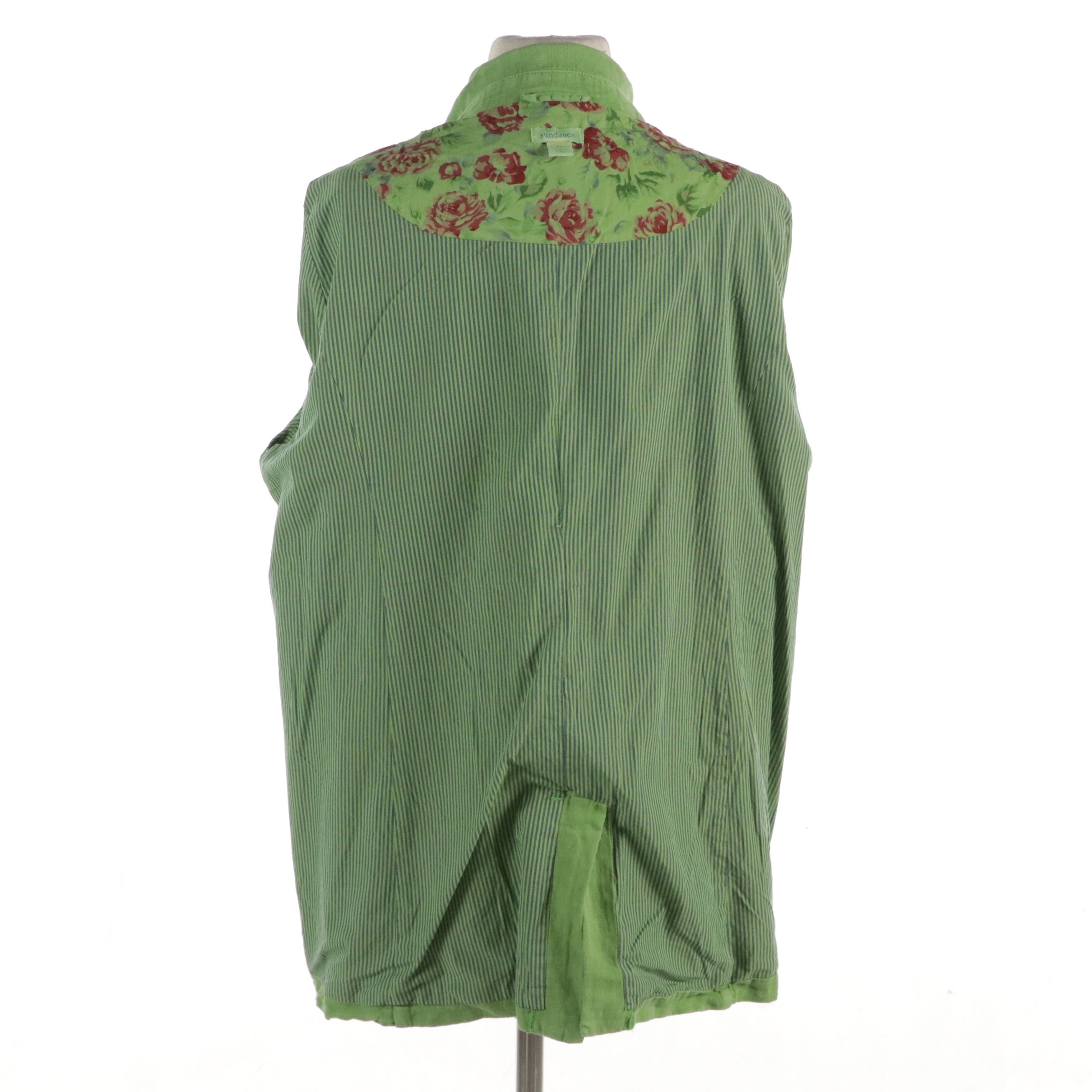 Sundance Green Linen Long Blazer and Johnny Was Floral Printed Maxi Dress