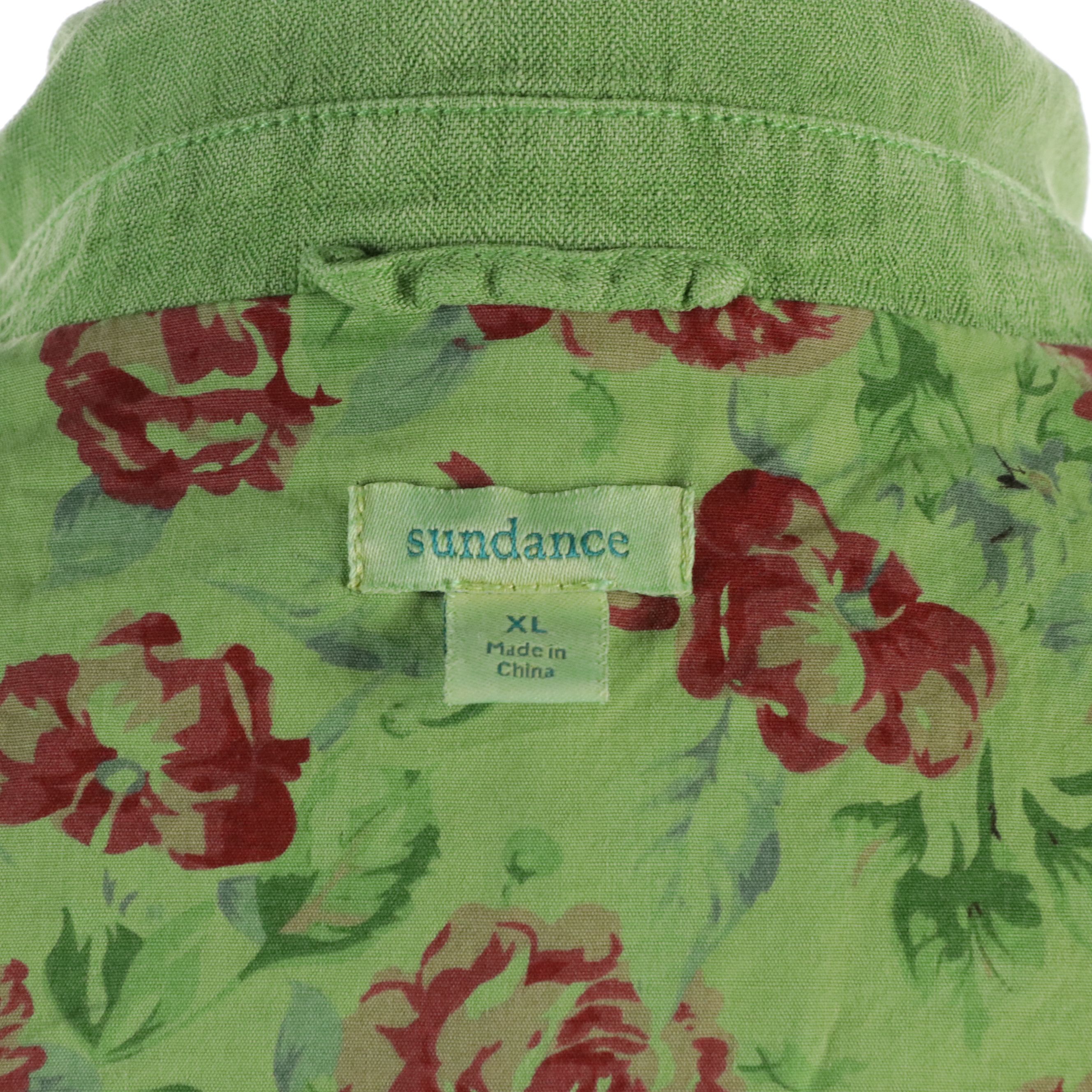 Sundance Green Linen Long Blazer and Johnny Was Floral Printed Maxi Dress