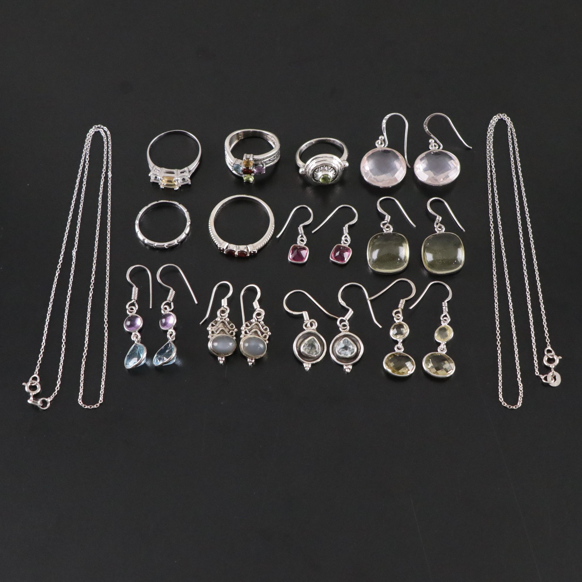 14 Assorted Sterling Silver Rings, Necklaces and Earrings