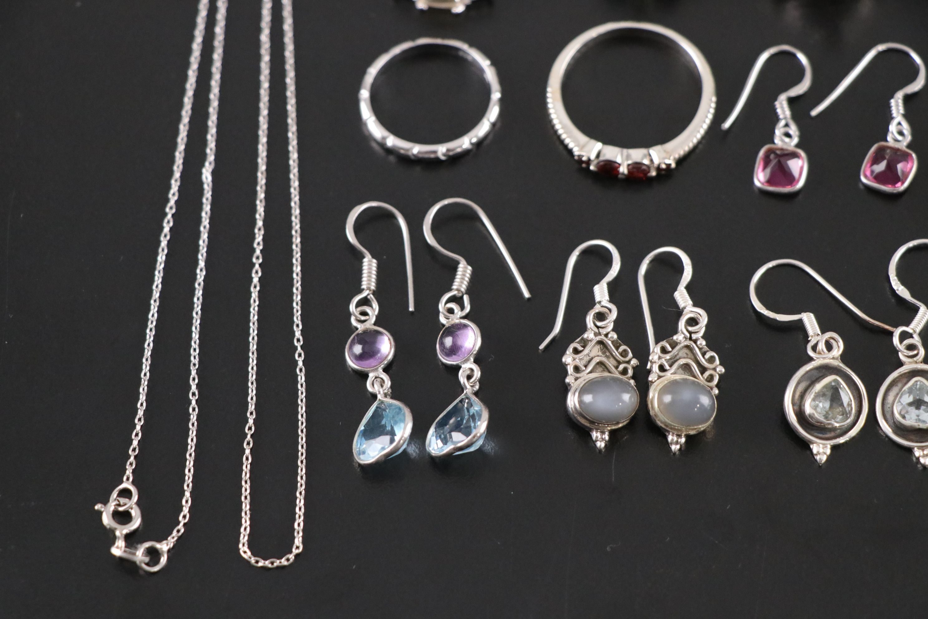 14 Assorted Sterling Silver Rings, Necklaces and Earrings