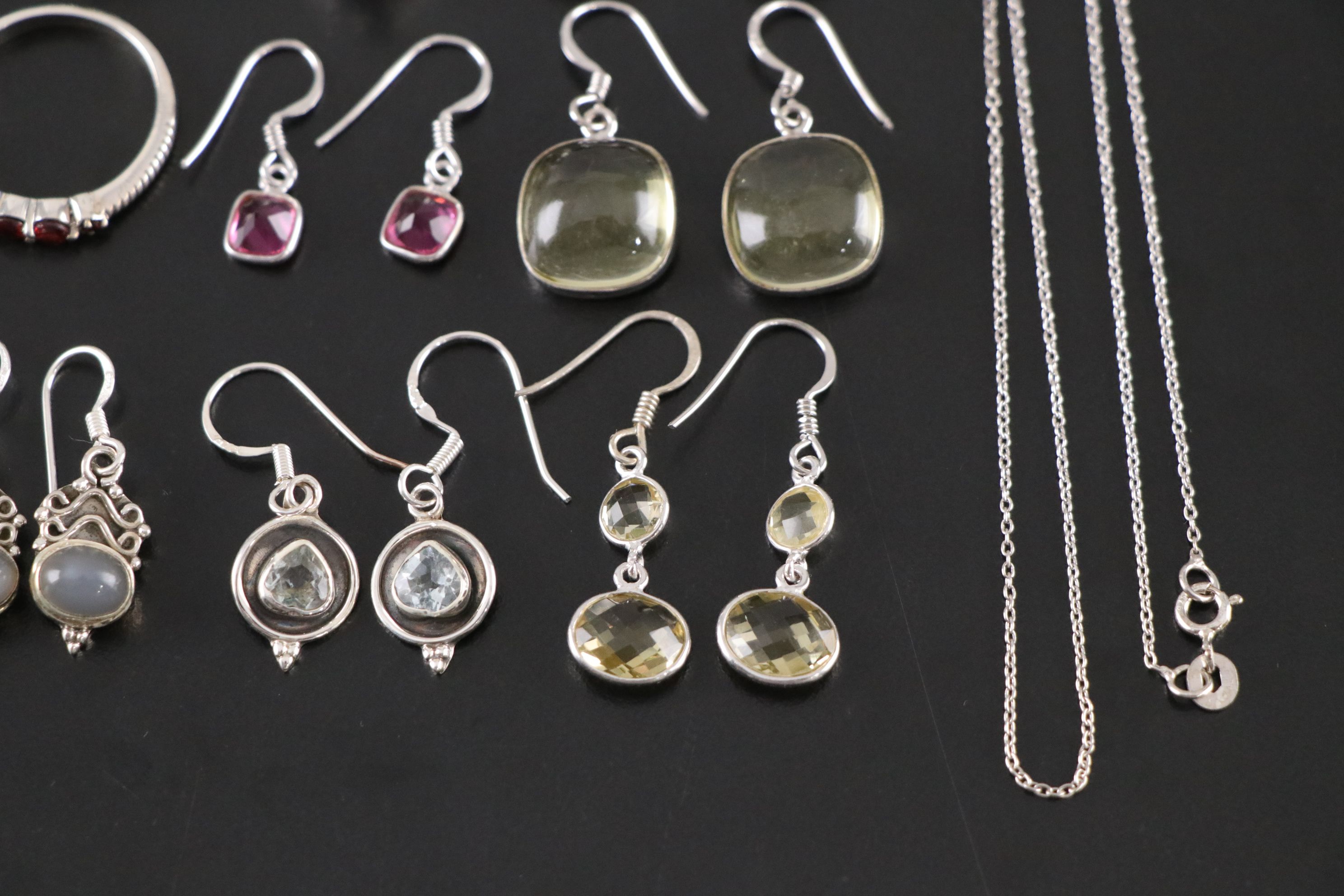 14 Assorted Sterling Silver Rings, Necklaces and Earrings