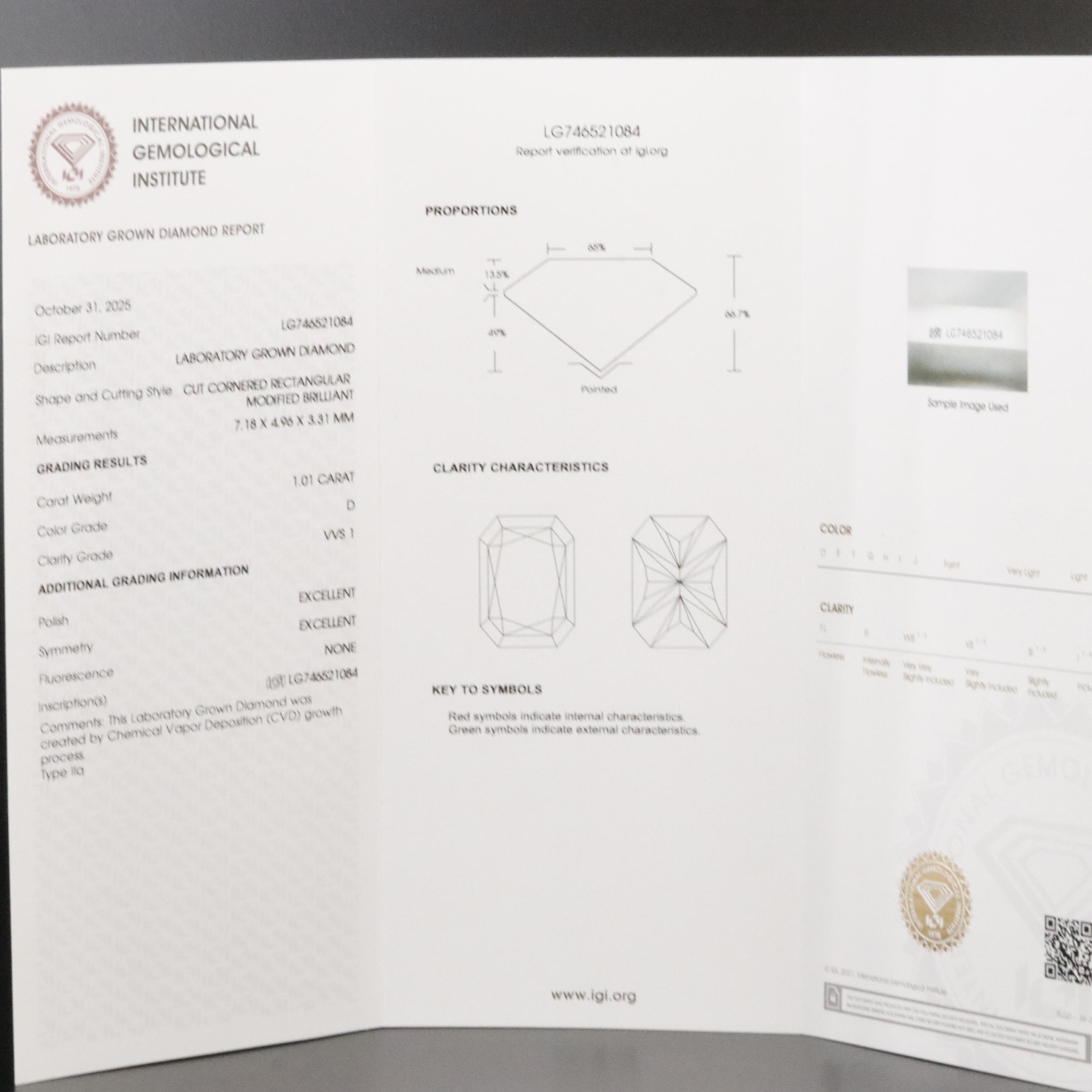 Loose 1.01 CT Lab Grown Diamond with IGI Report