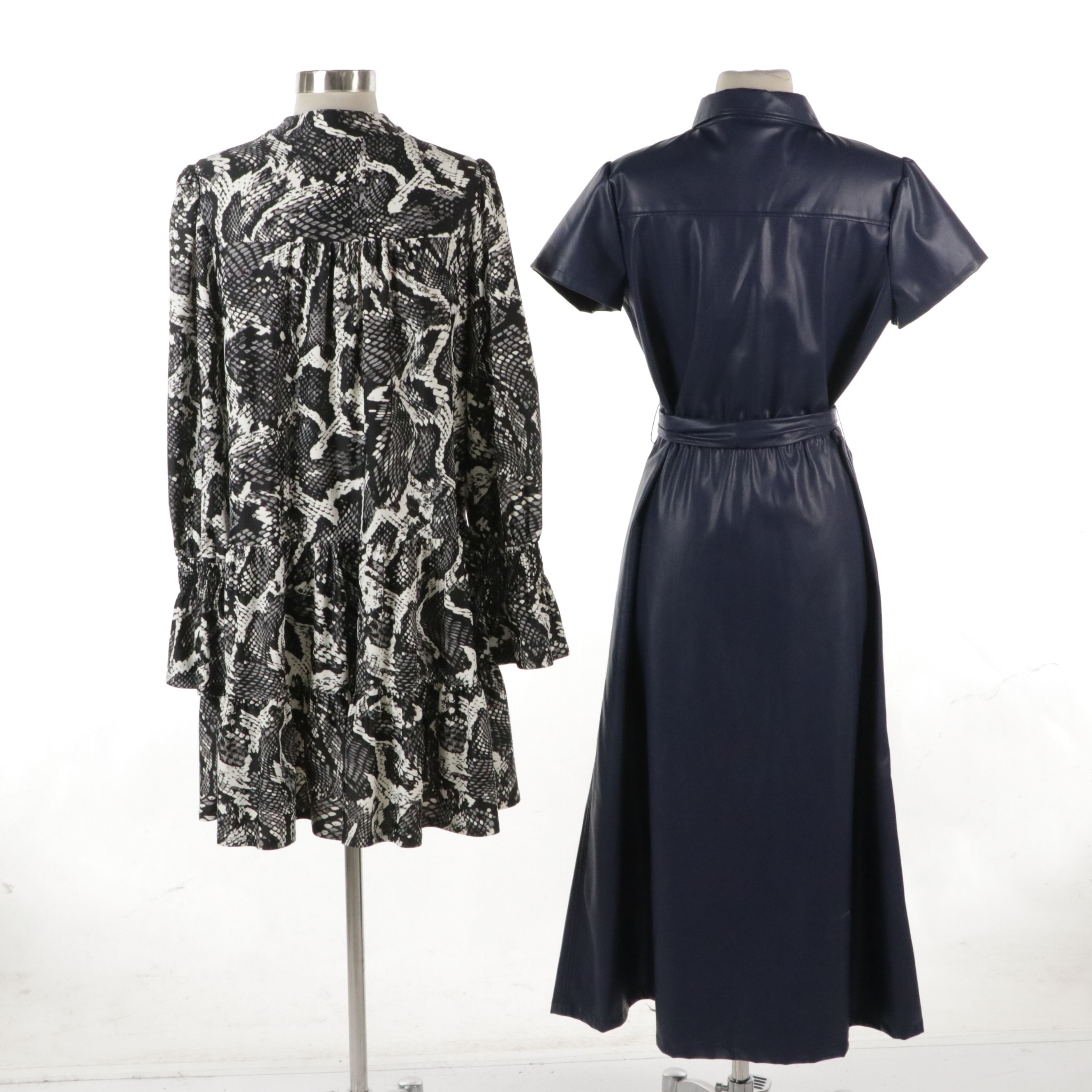 Jude Connally "Cecilia" Faux Leather Midi Dress and "Tammi" Python Print Dress