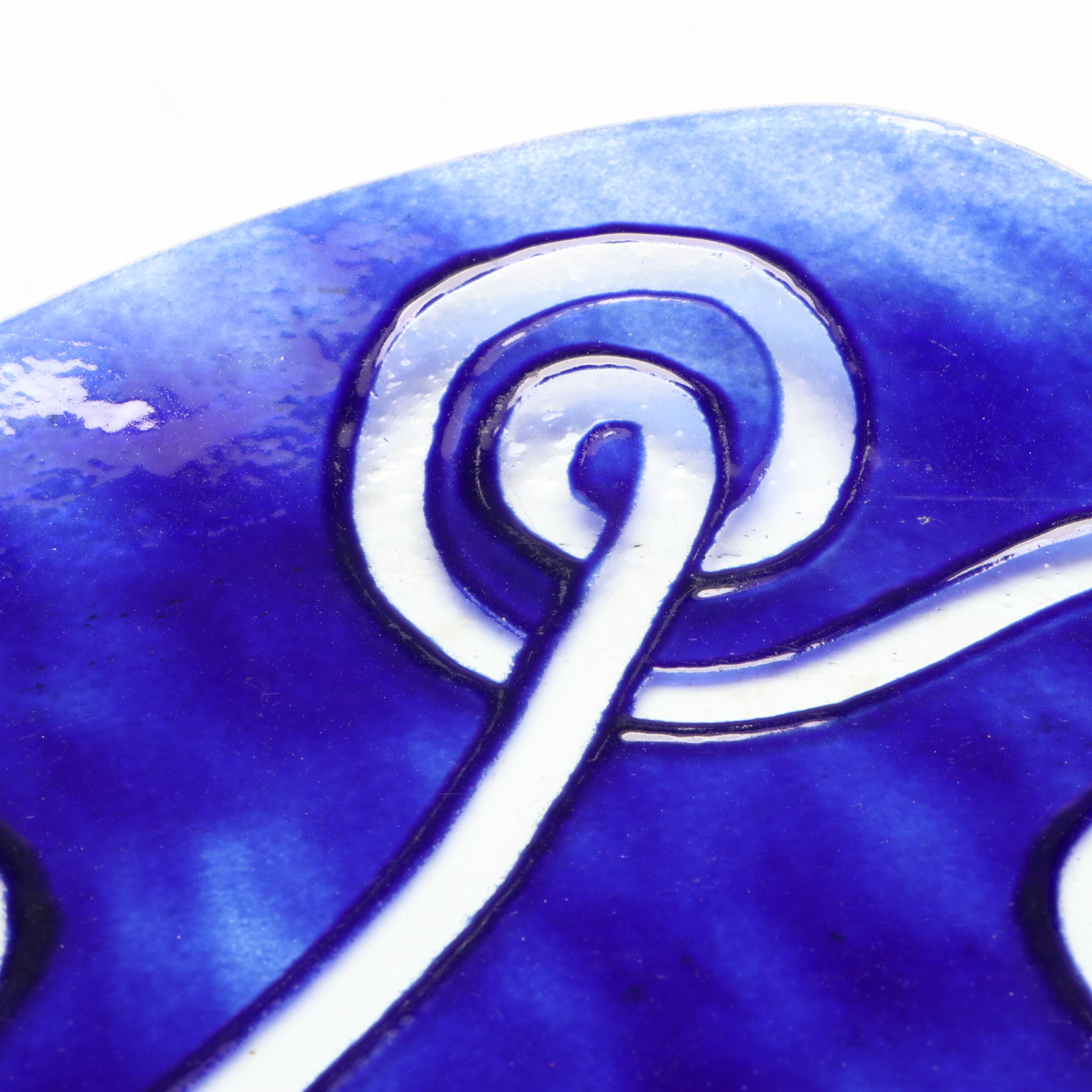 Studio Art Glass Blue Swirl Plate with Vase and Bowl