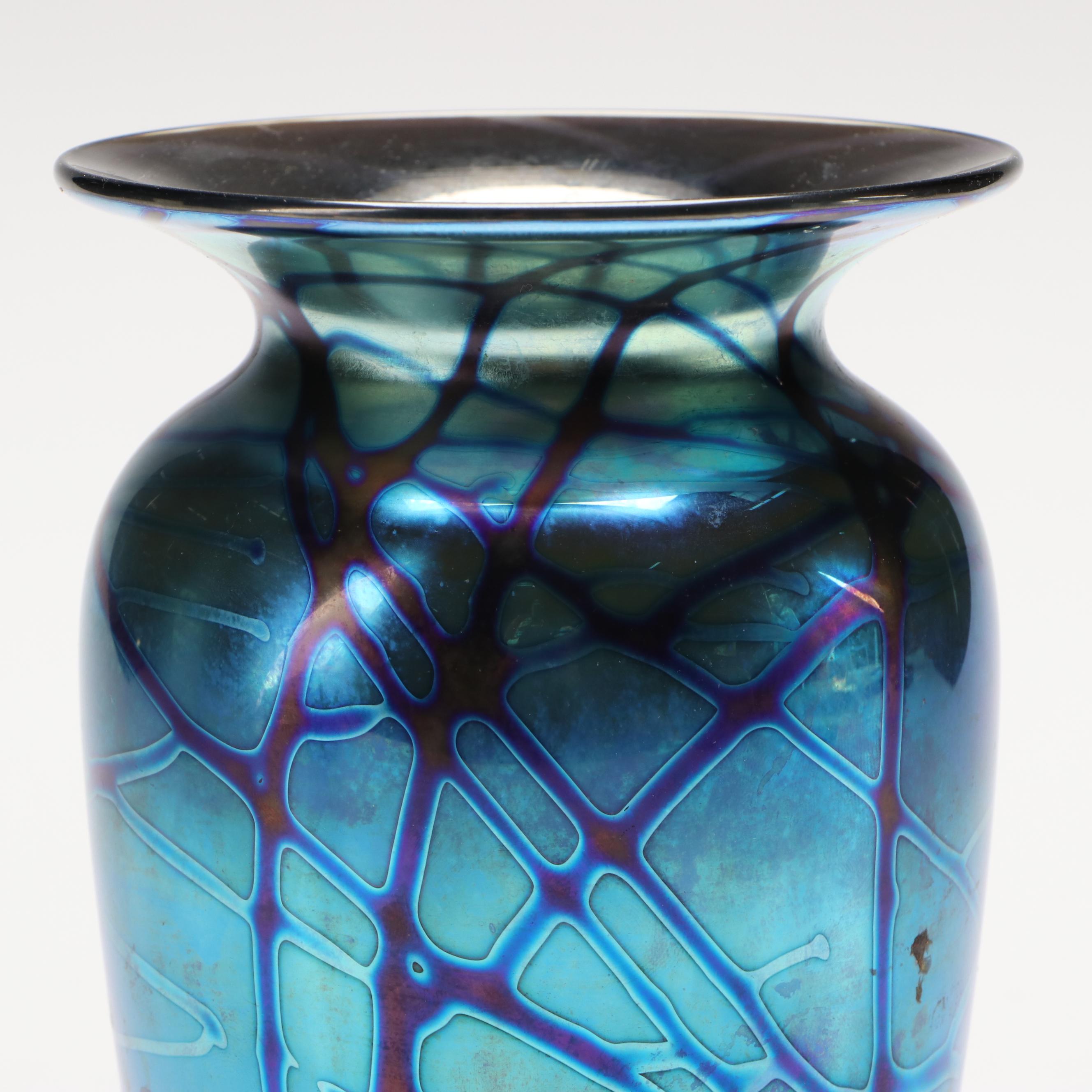 Elaine Hyde Iridescent Glass Vase, 1994