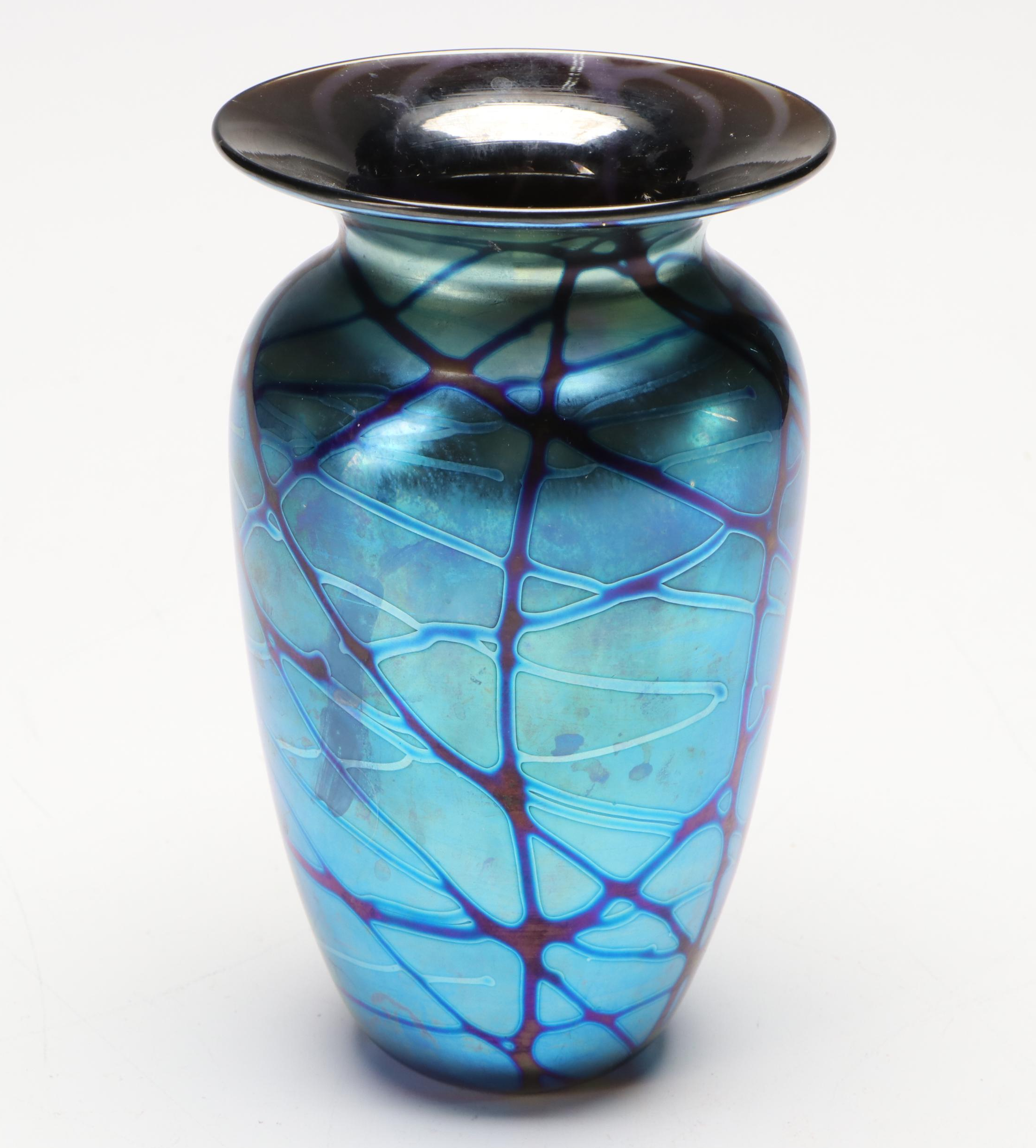 Elaine Hyde Iridescent Glass Vase, 1994