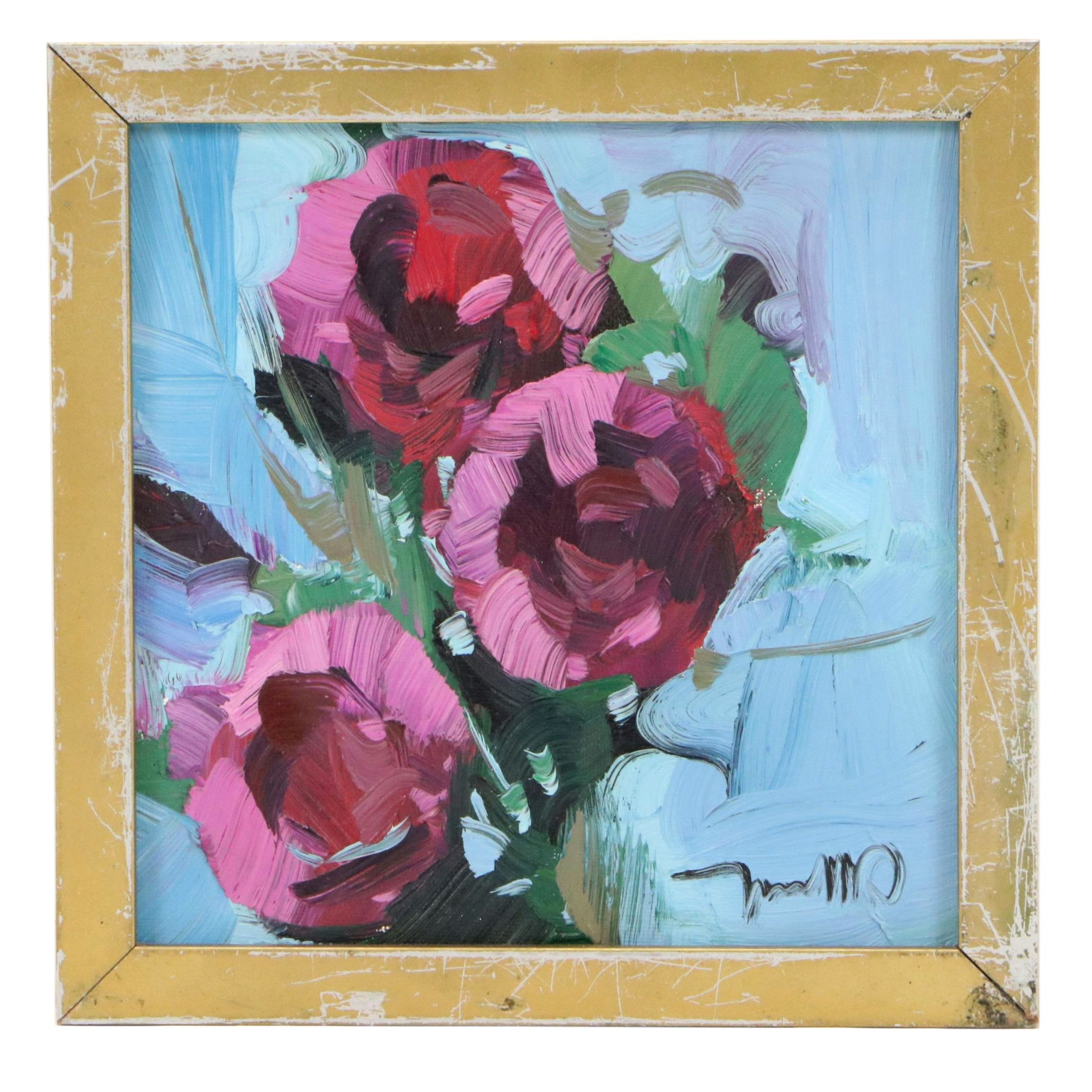 Jose Trujillo Oil Painting "Red Roses II," 2022