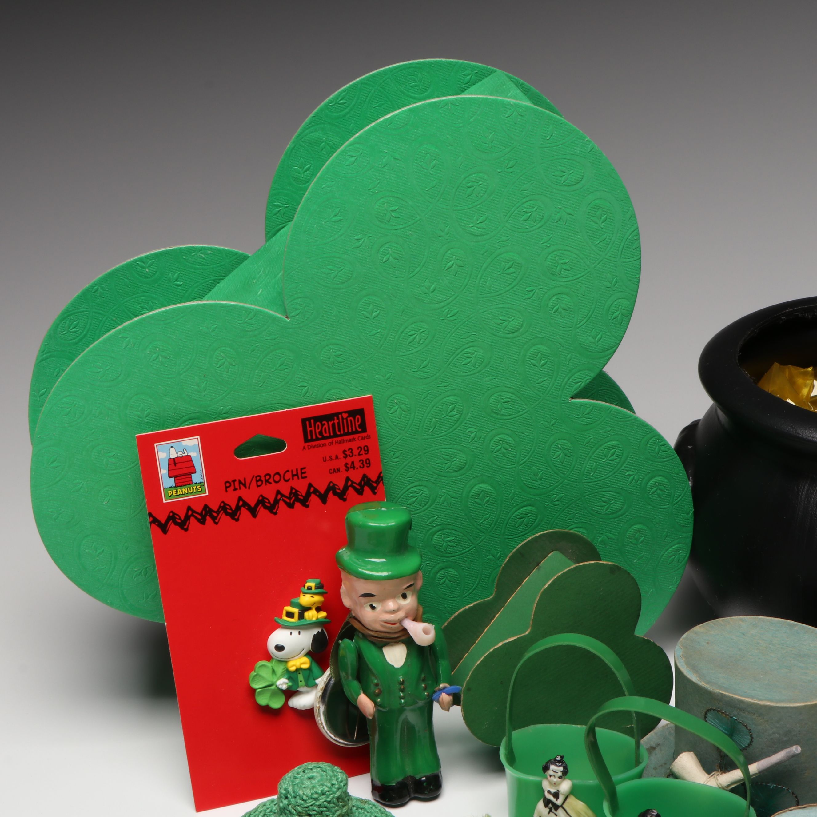 St. Patrick's Day Pins with Vintage Candy Boxes and More Seasonal Décor