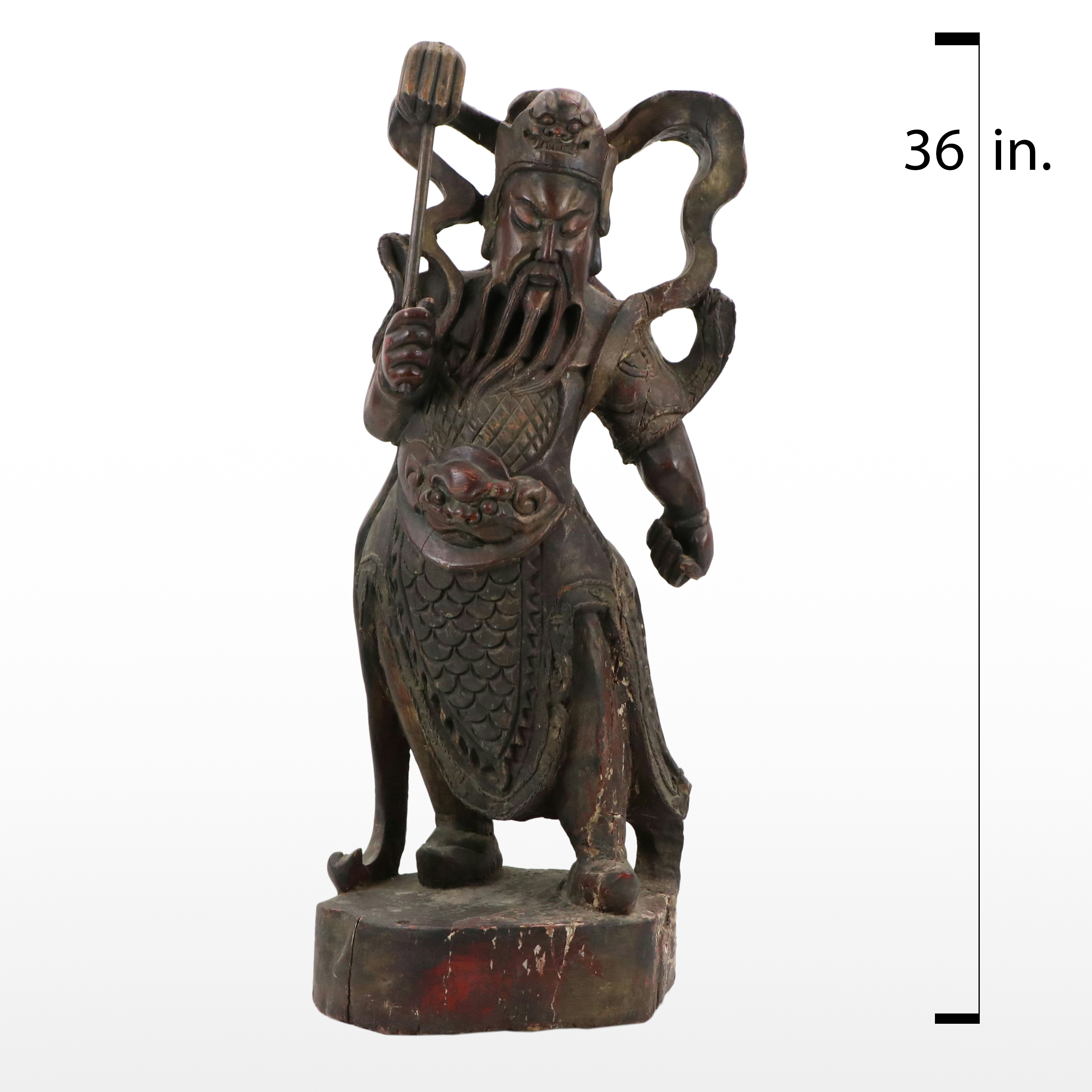 Carved Wooden Statue of Chinese Deity Guan Yu, Early/Mid-20th Century